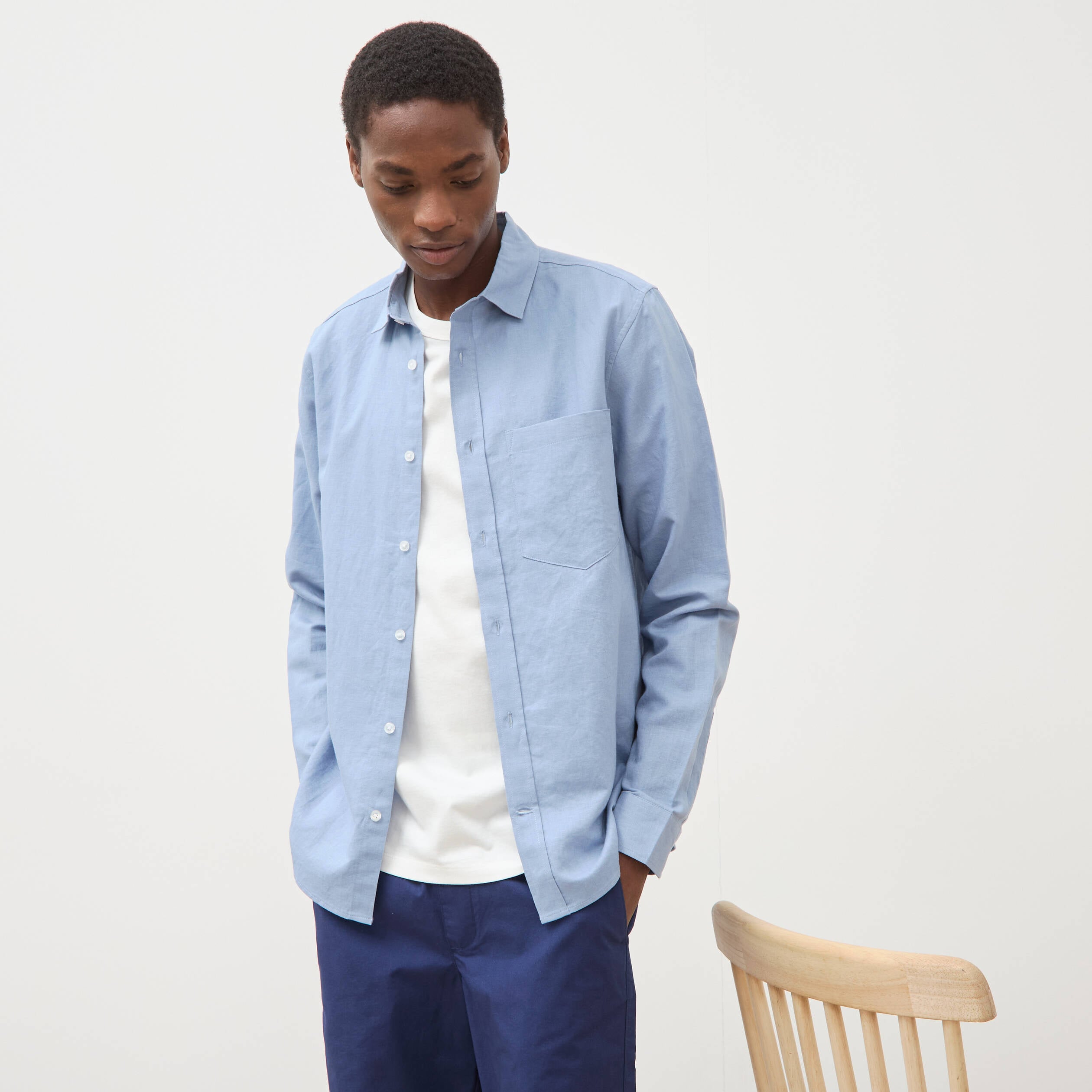 Chemise manches longues bleu gris homme