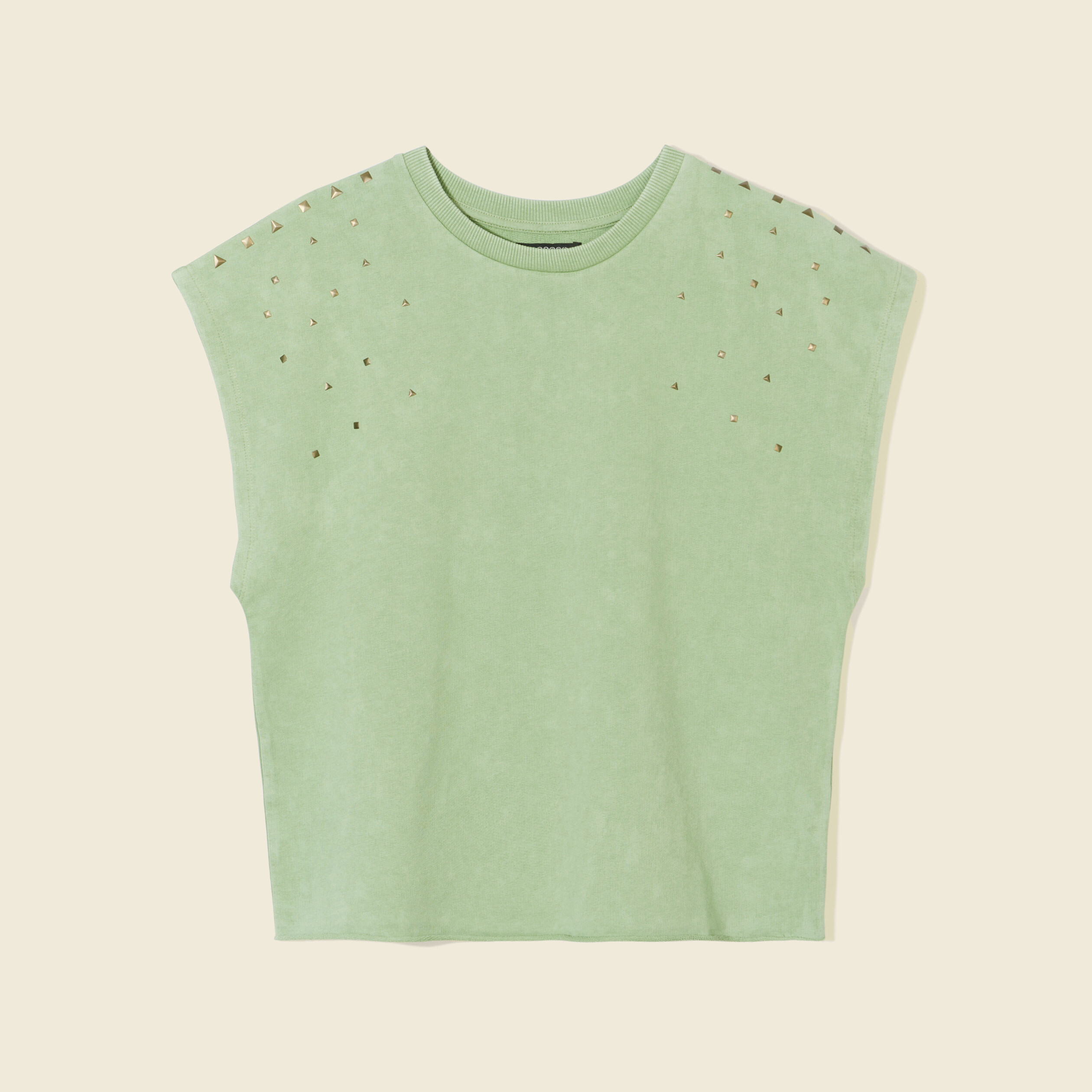 sweat sans manches a clous vert kaki femme Sweat sans manches à clous vert kaki femme