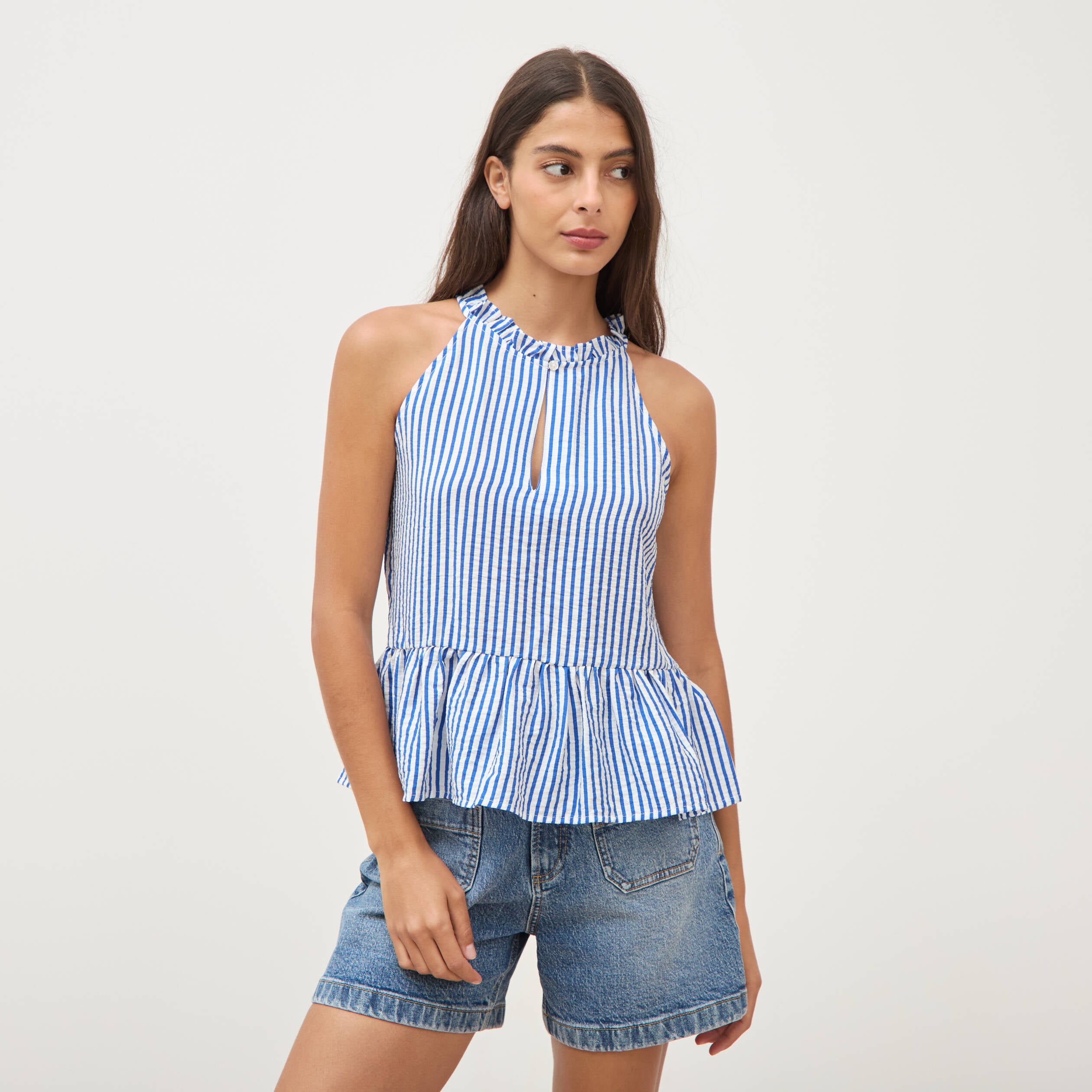 Top droit sans manches bleu electrique femme