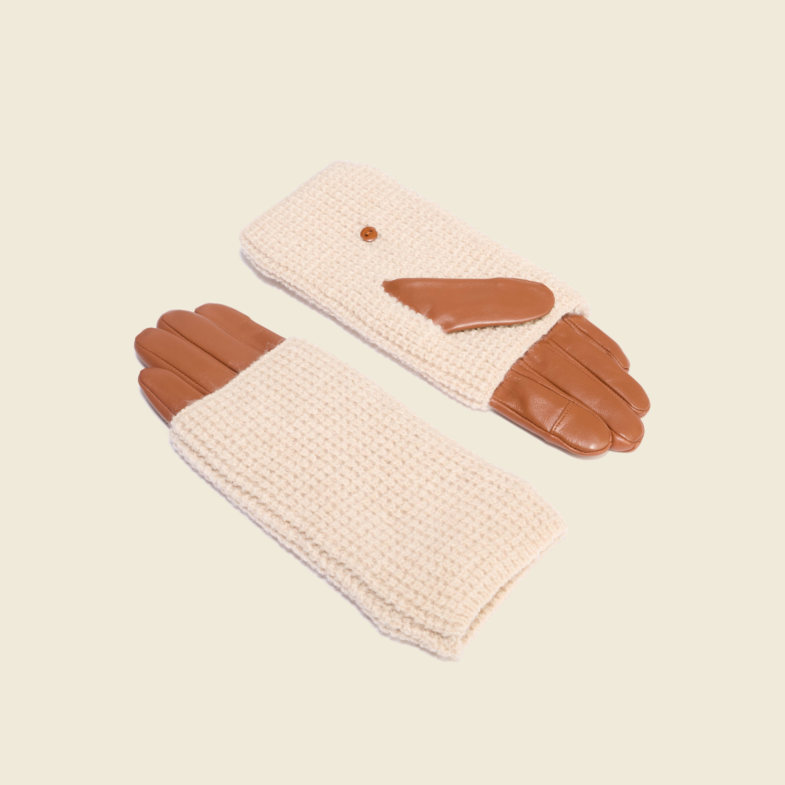 Gants en cuir avec doublure maille marron femme