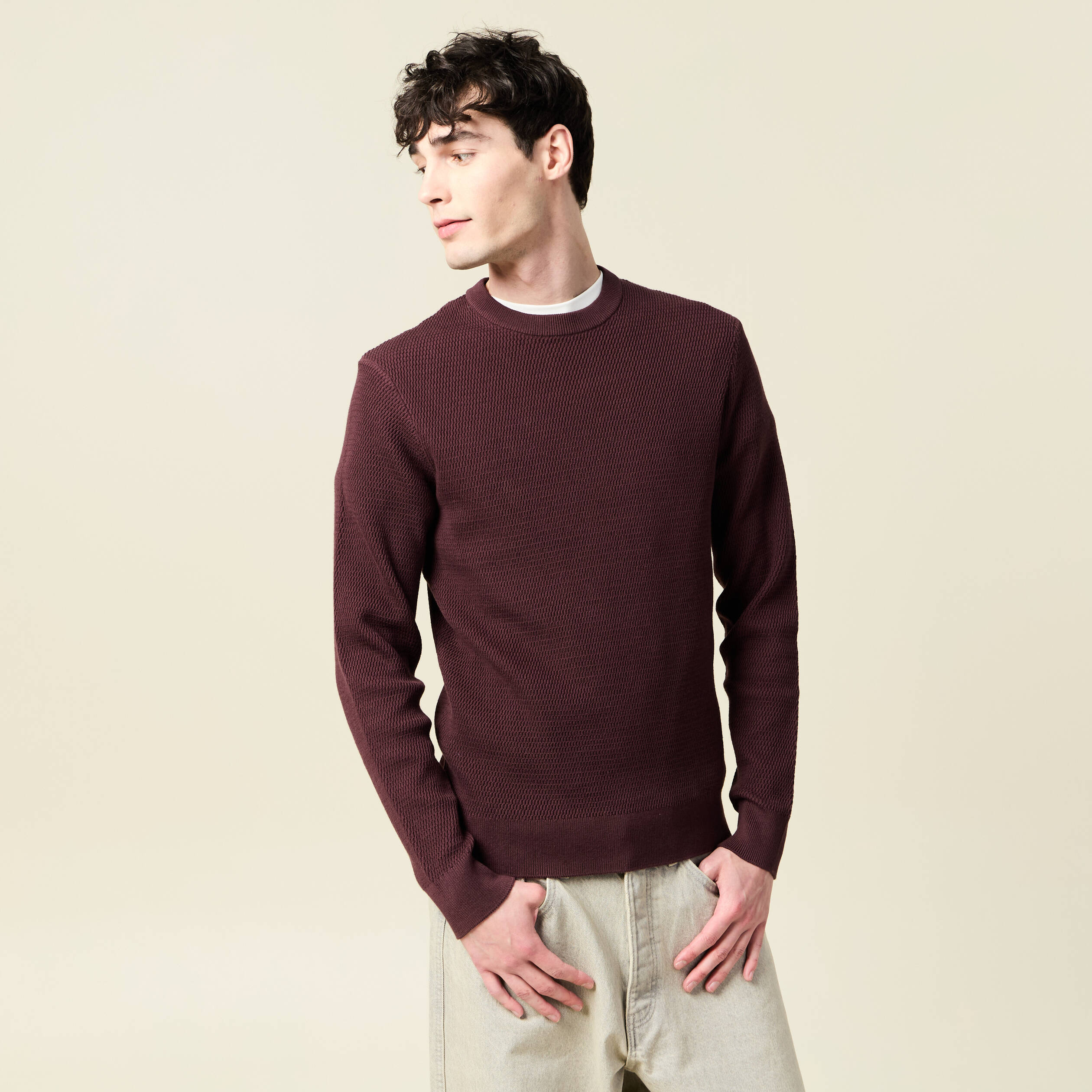 pull droit manches longues bordeaux homme Pull droit manches longues bordeaux homme