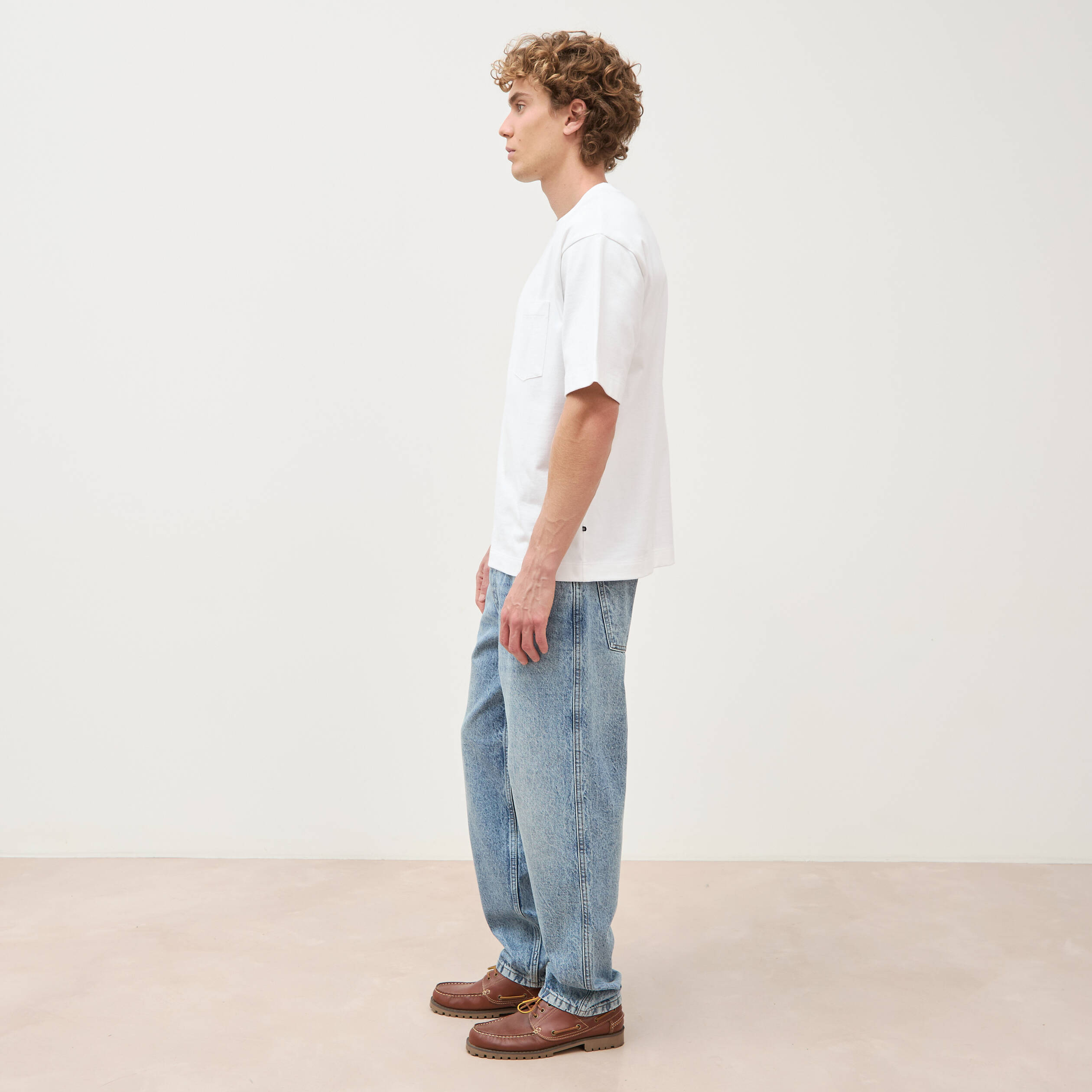 T-shirt droit en coton col ras du cou blanc homme