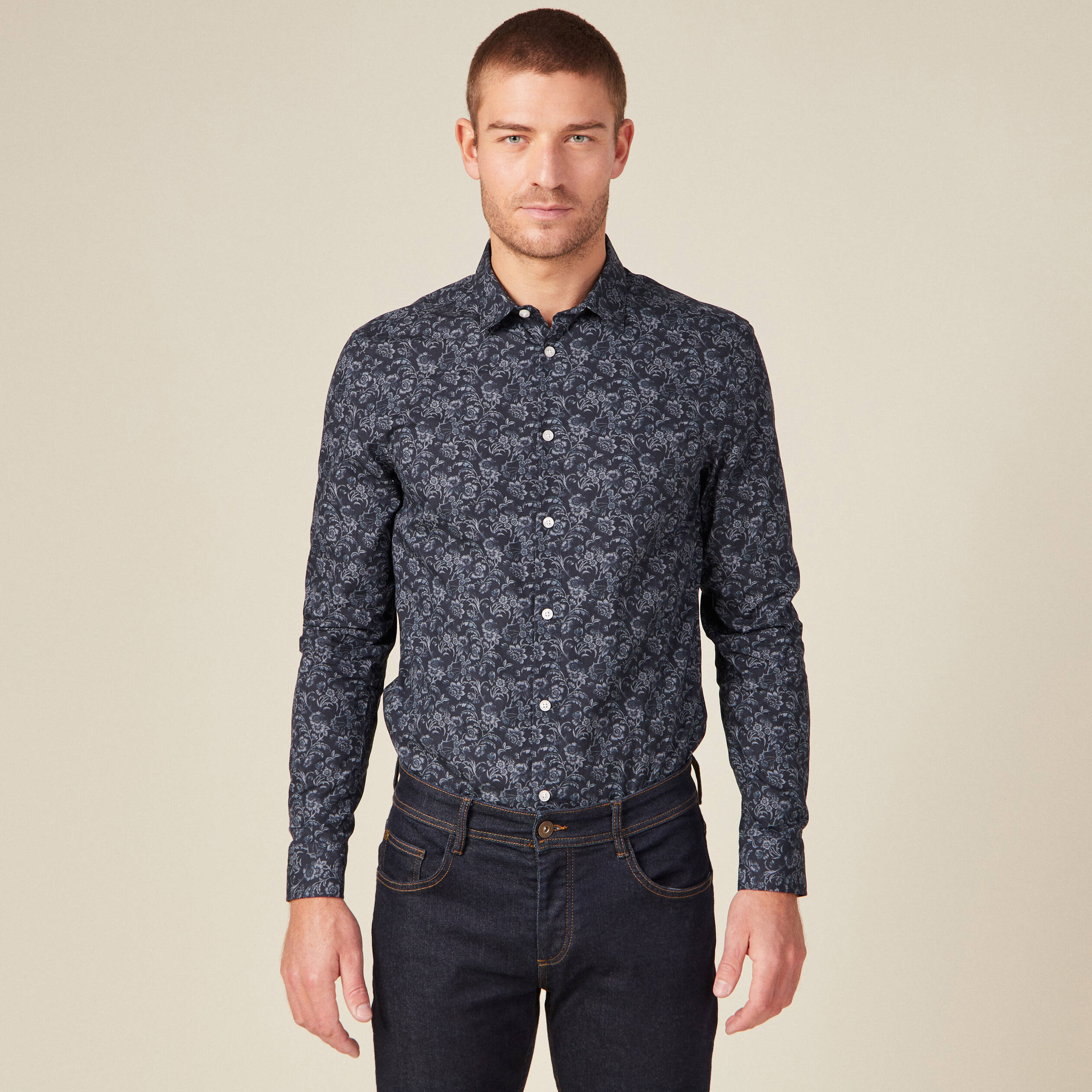 Chemise à manches longues bleu marine homme