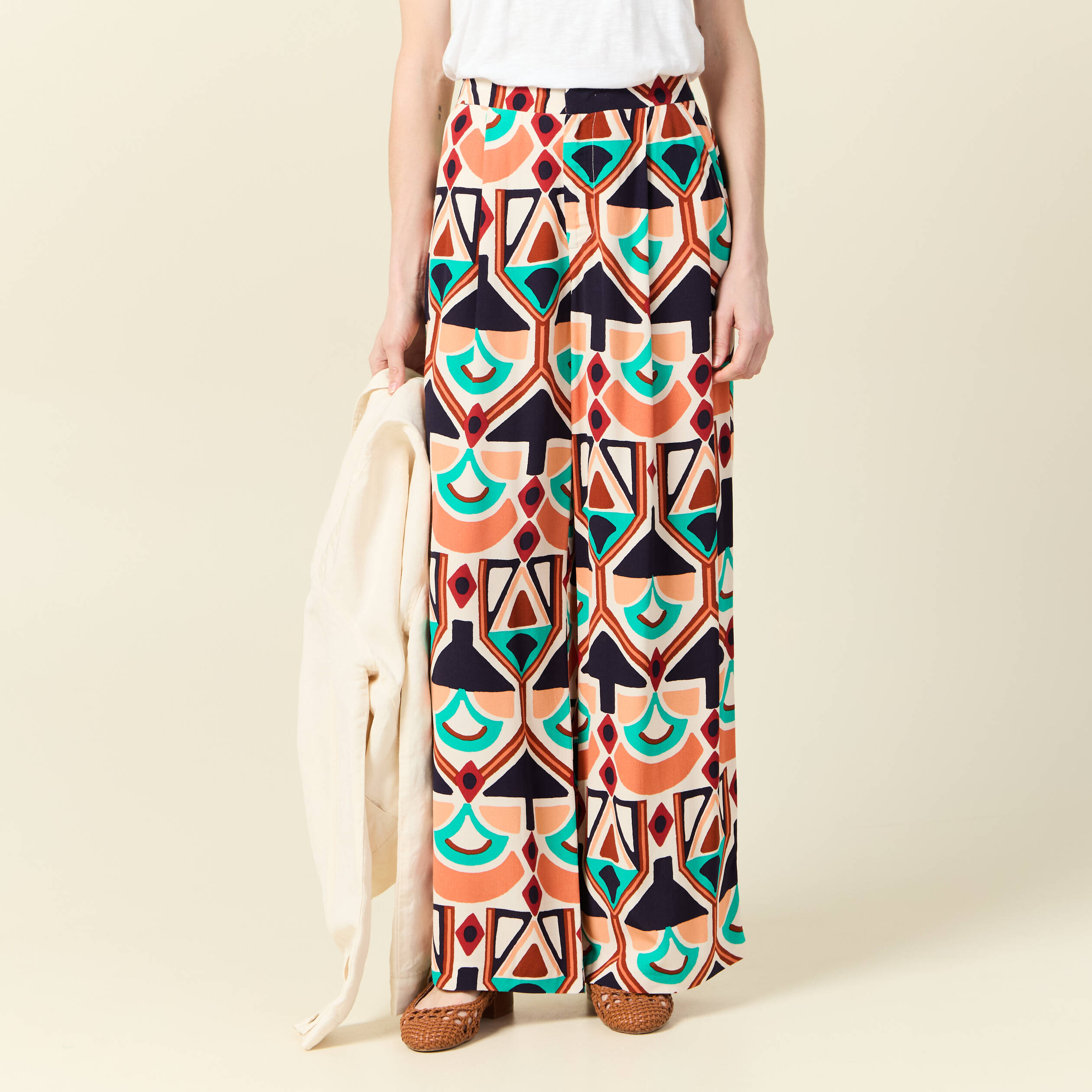Pantalon large fluide orange femme