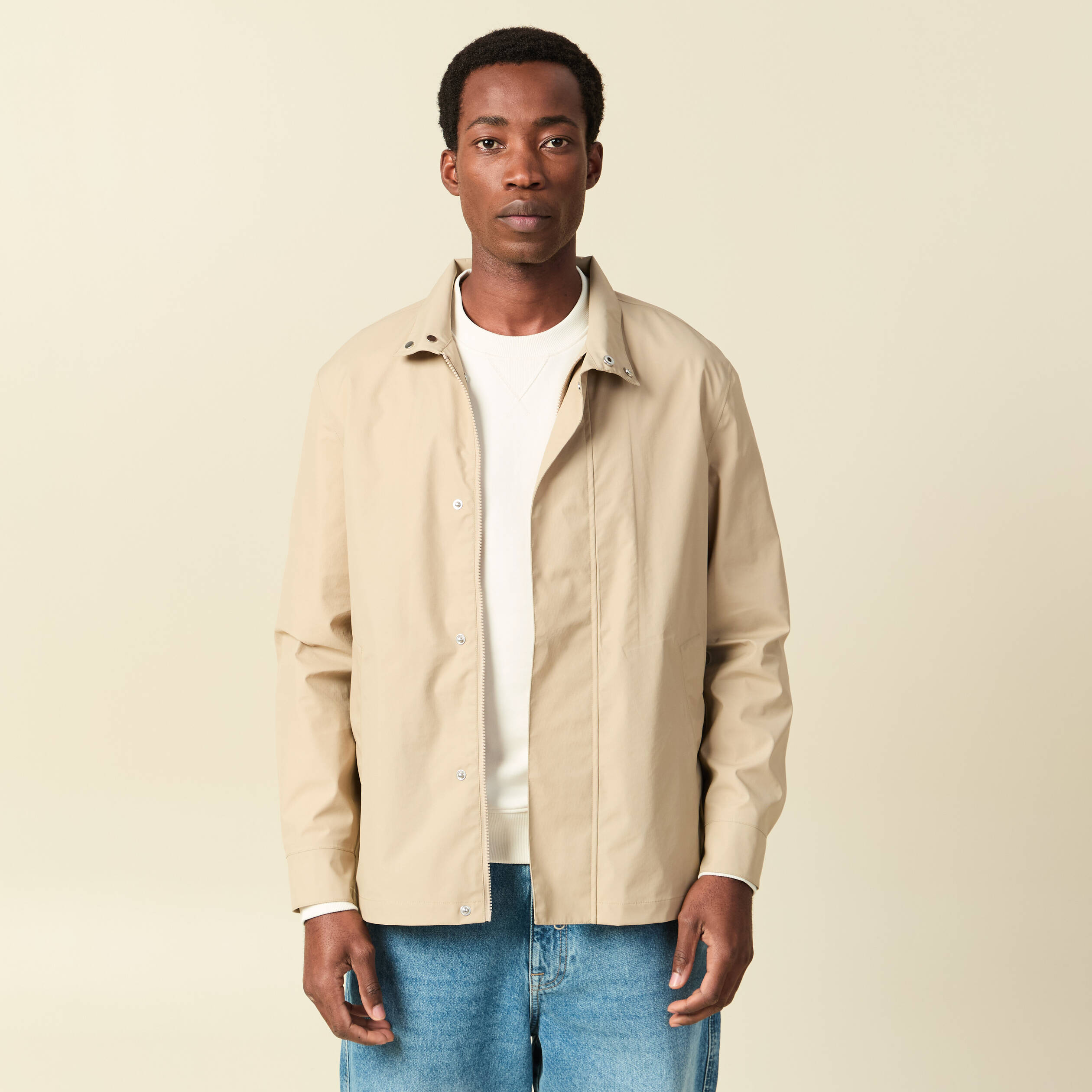 Trench manches longues col montant beige homme