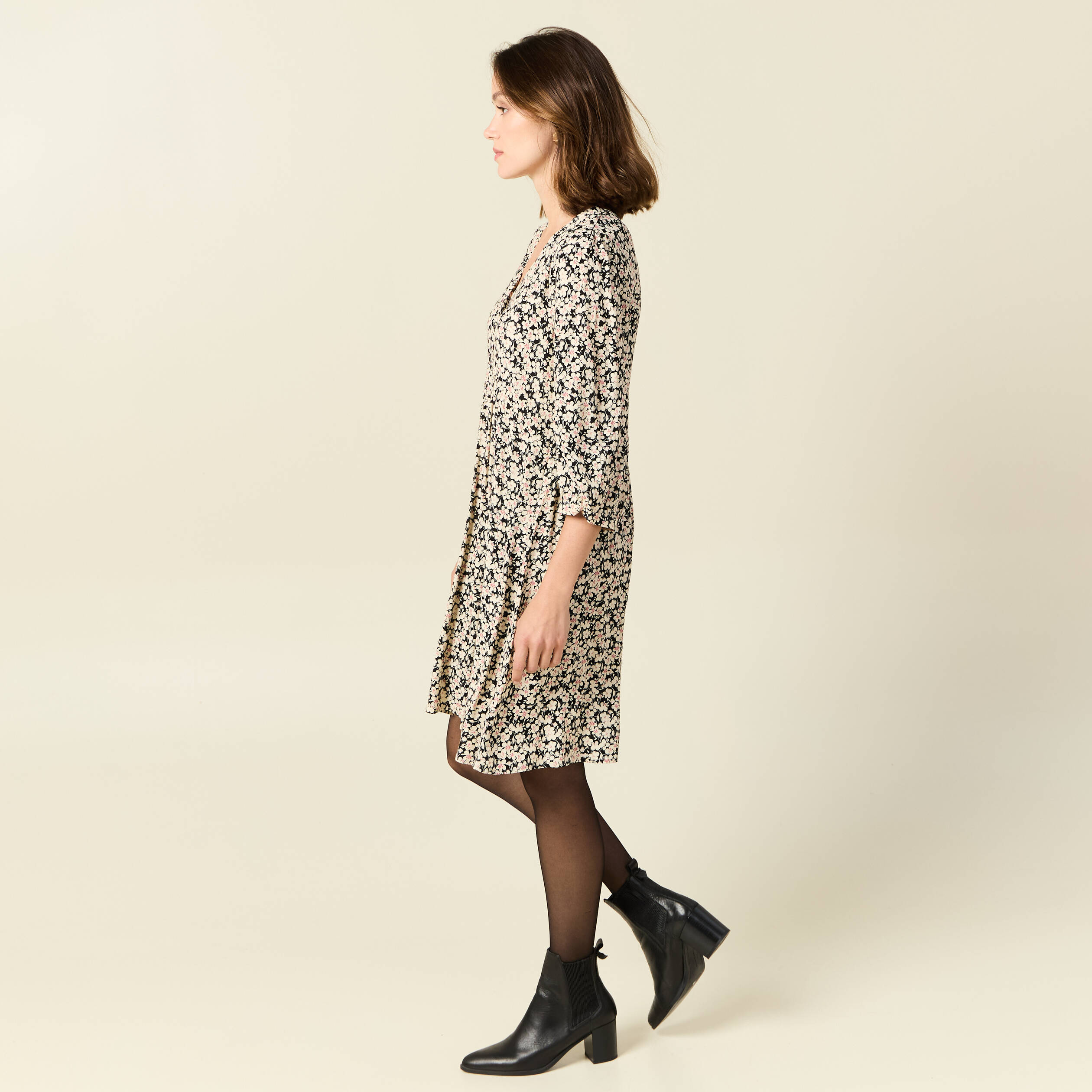 robe evasee manches 34 noir femme Robe évasée manches 3/4 noir femme