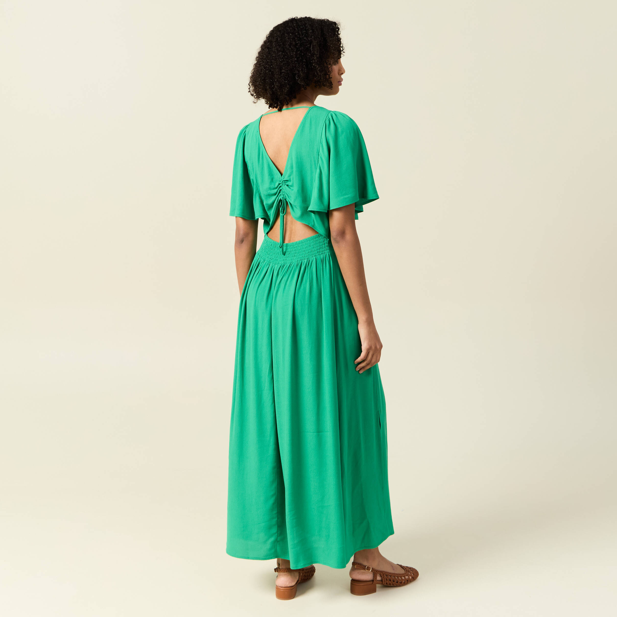 robe longue evasee fendue vert femme Robe longue évasée fendue vert femme