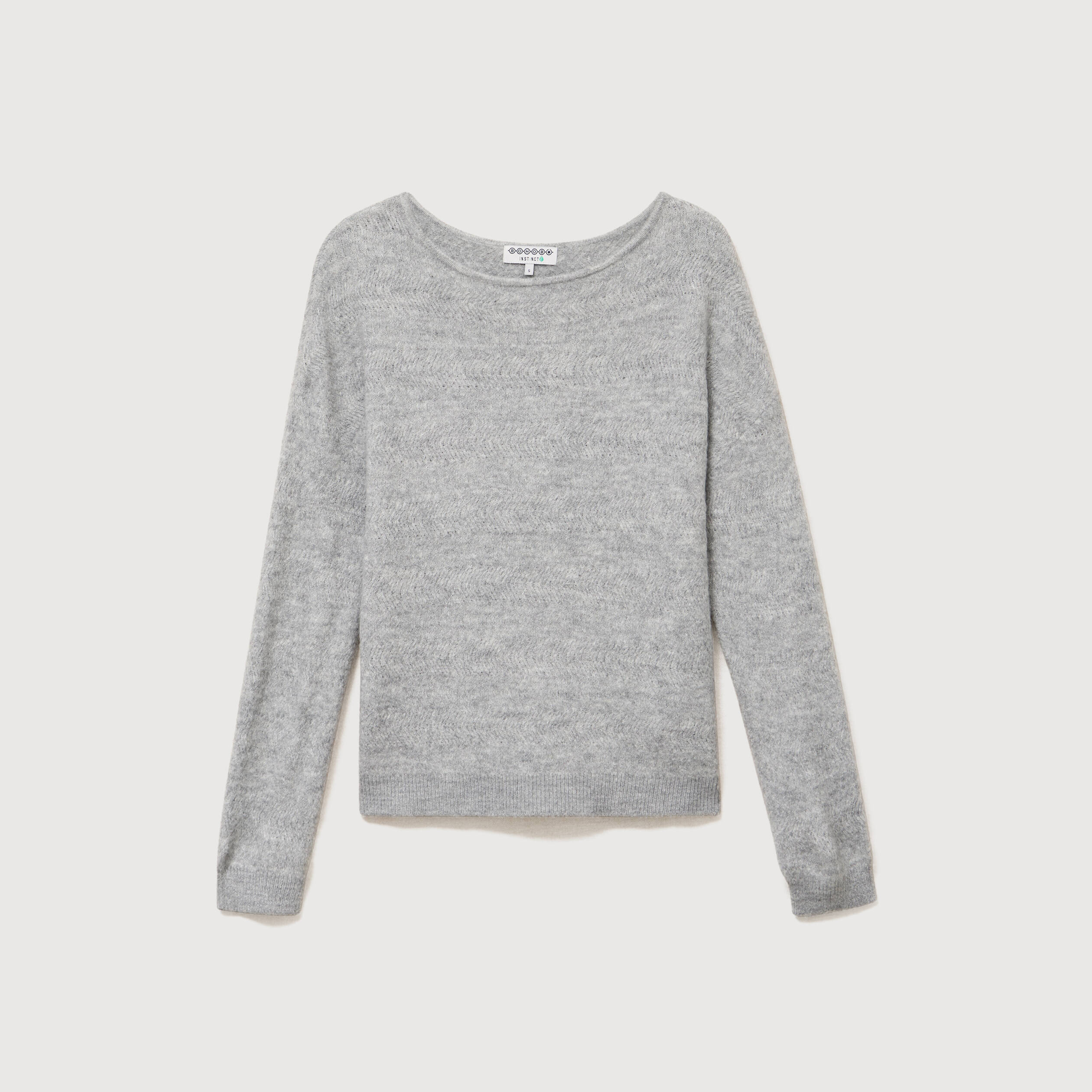 Pull manches longues col bateau gris femme
