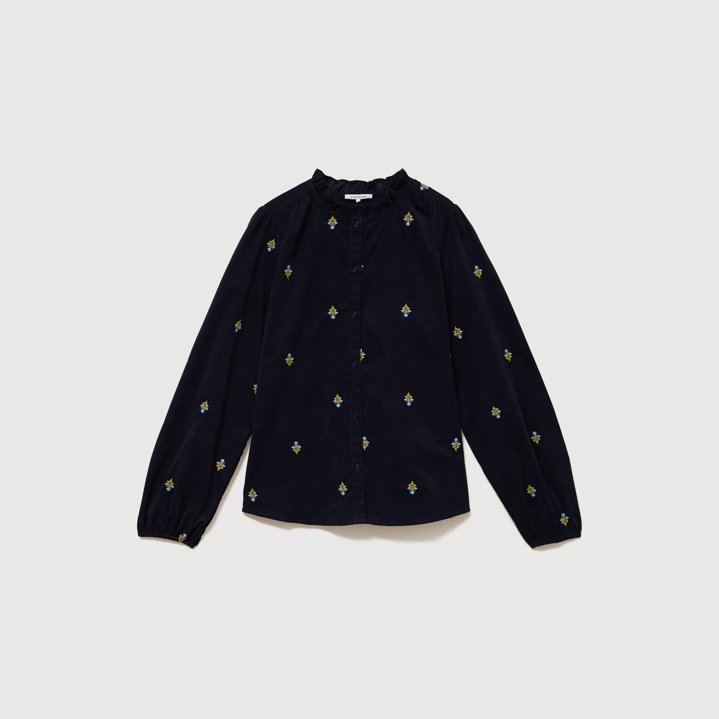 Chemise en coton avec broderie bleu marine femme