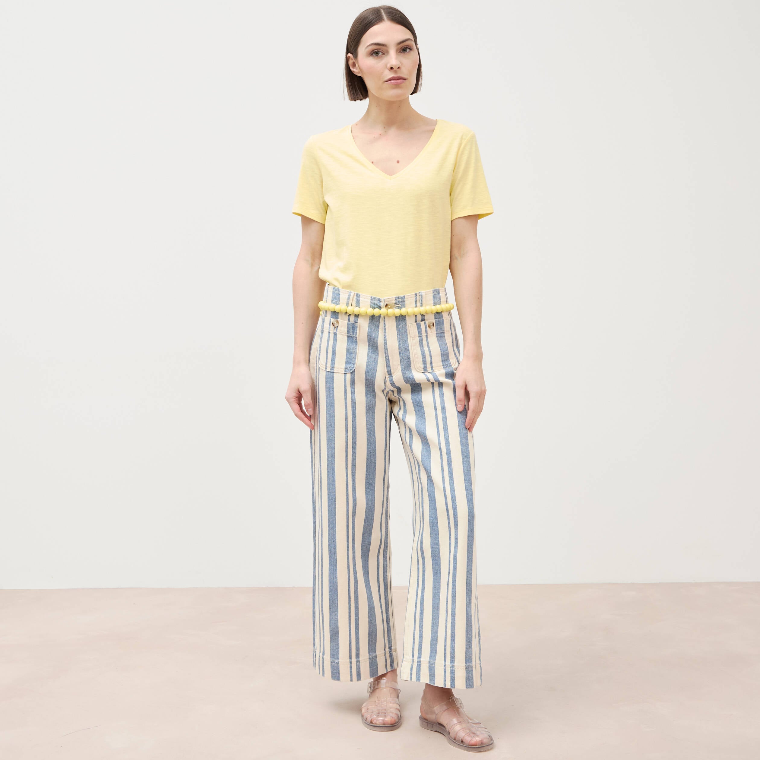T-shirt manches courtes jaune pastel femme
