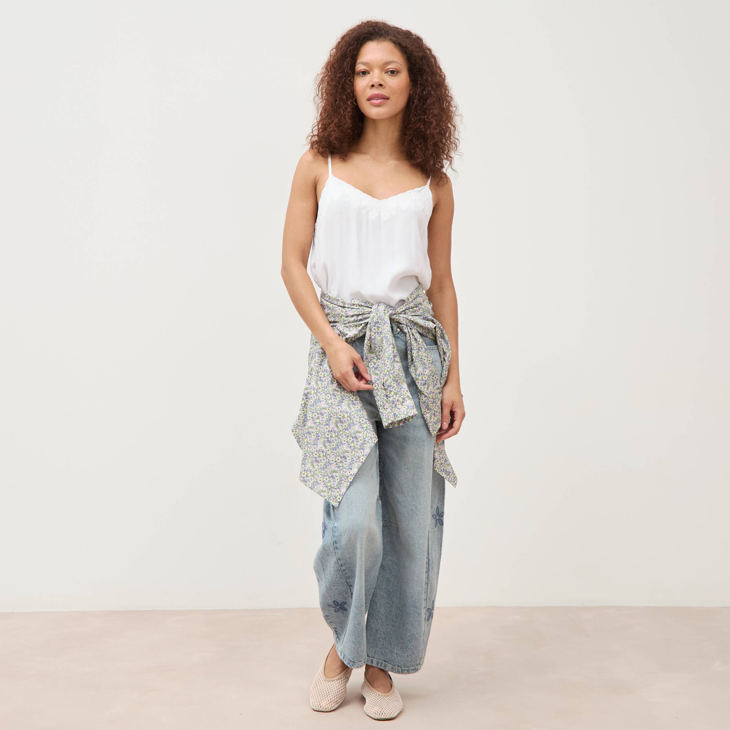 Jeans barrel taille haute 7/8&egrave;me denim bleach femme