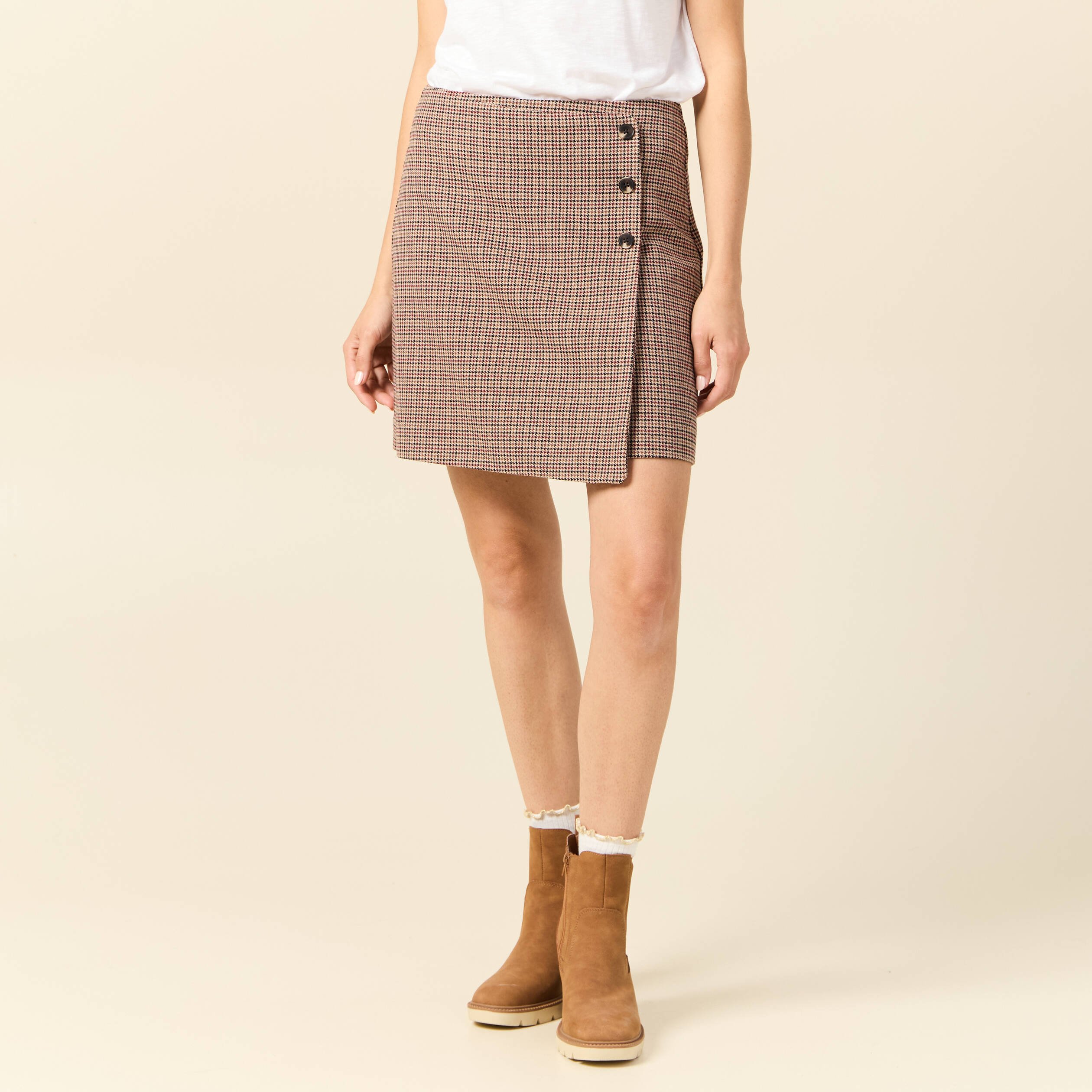 Jupe droite effet portefeuille beige femme Bonobo