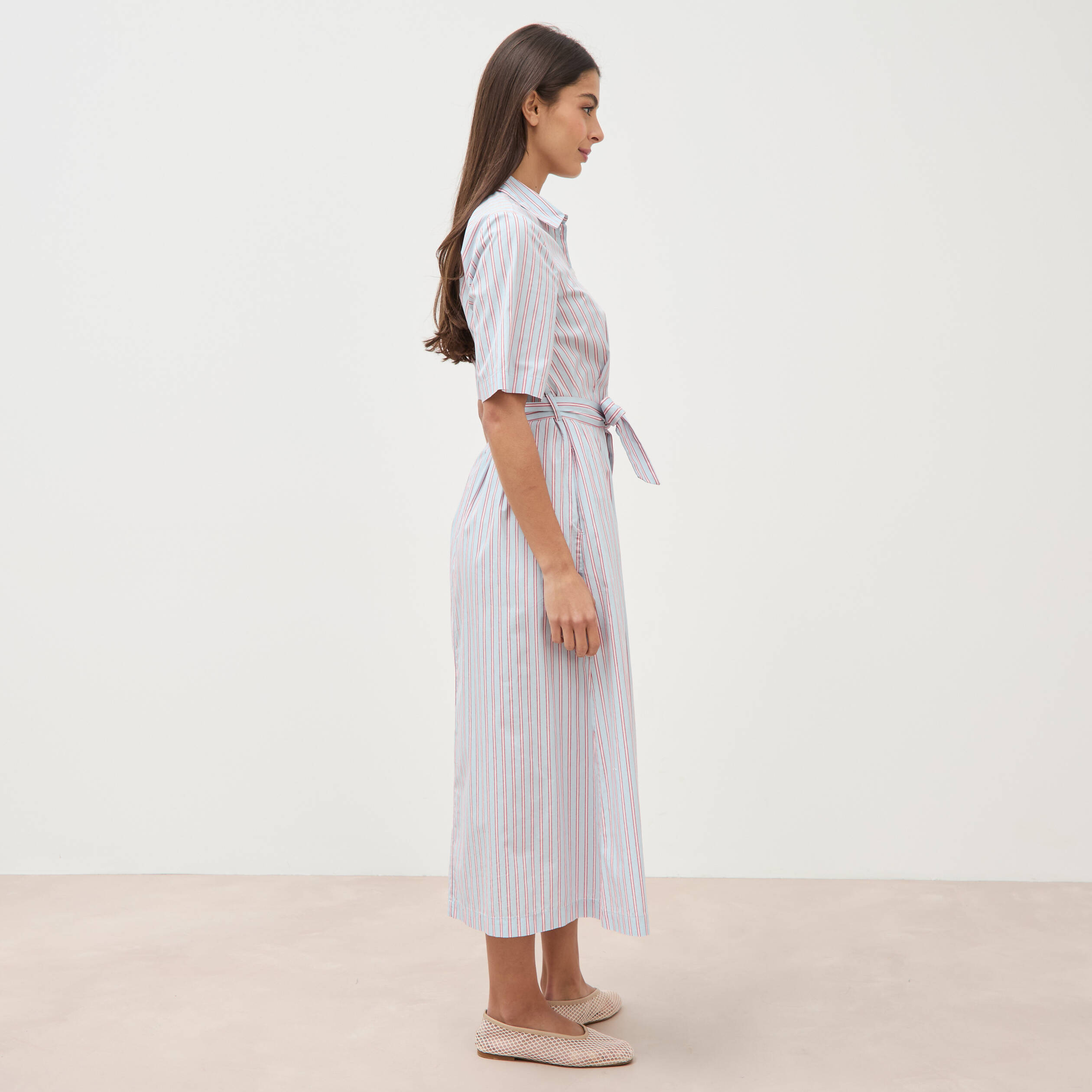 Robe longue droite manches courtes bleu ciel femme