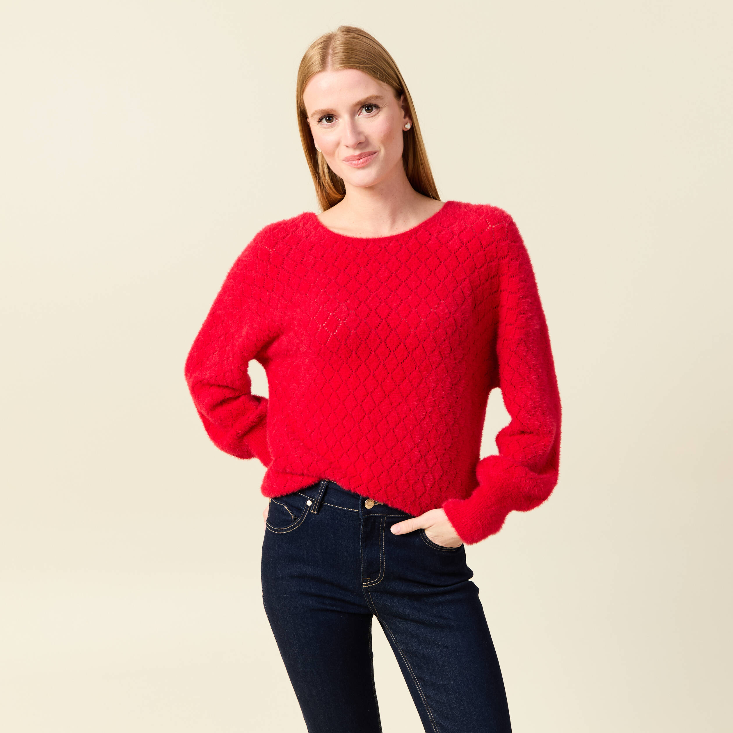 Pull manches longues rouge femme