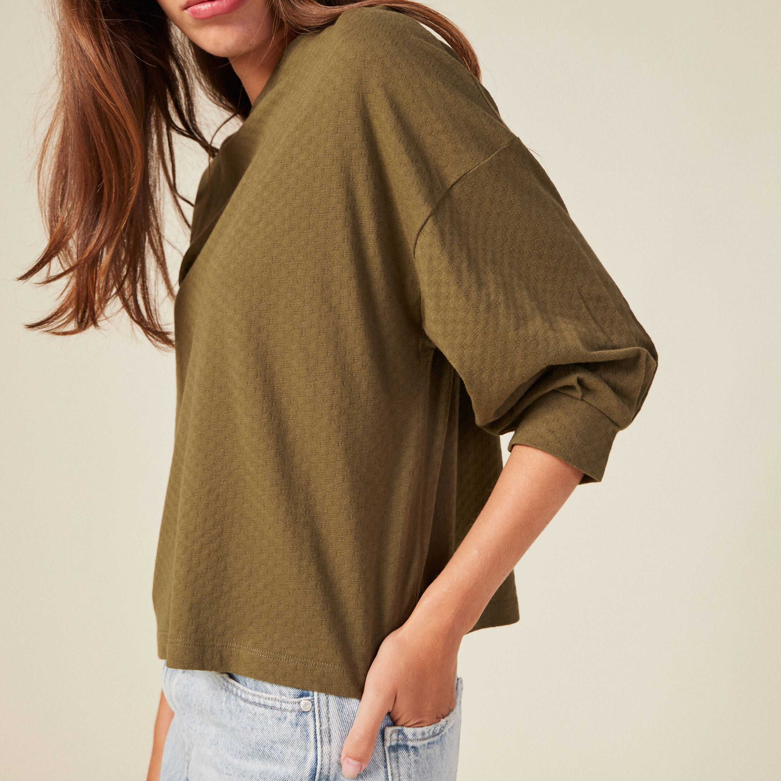 t shirt manches 34 vert kaki femme T-shirt manches 3/4 vert kaki femme