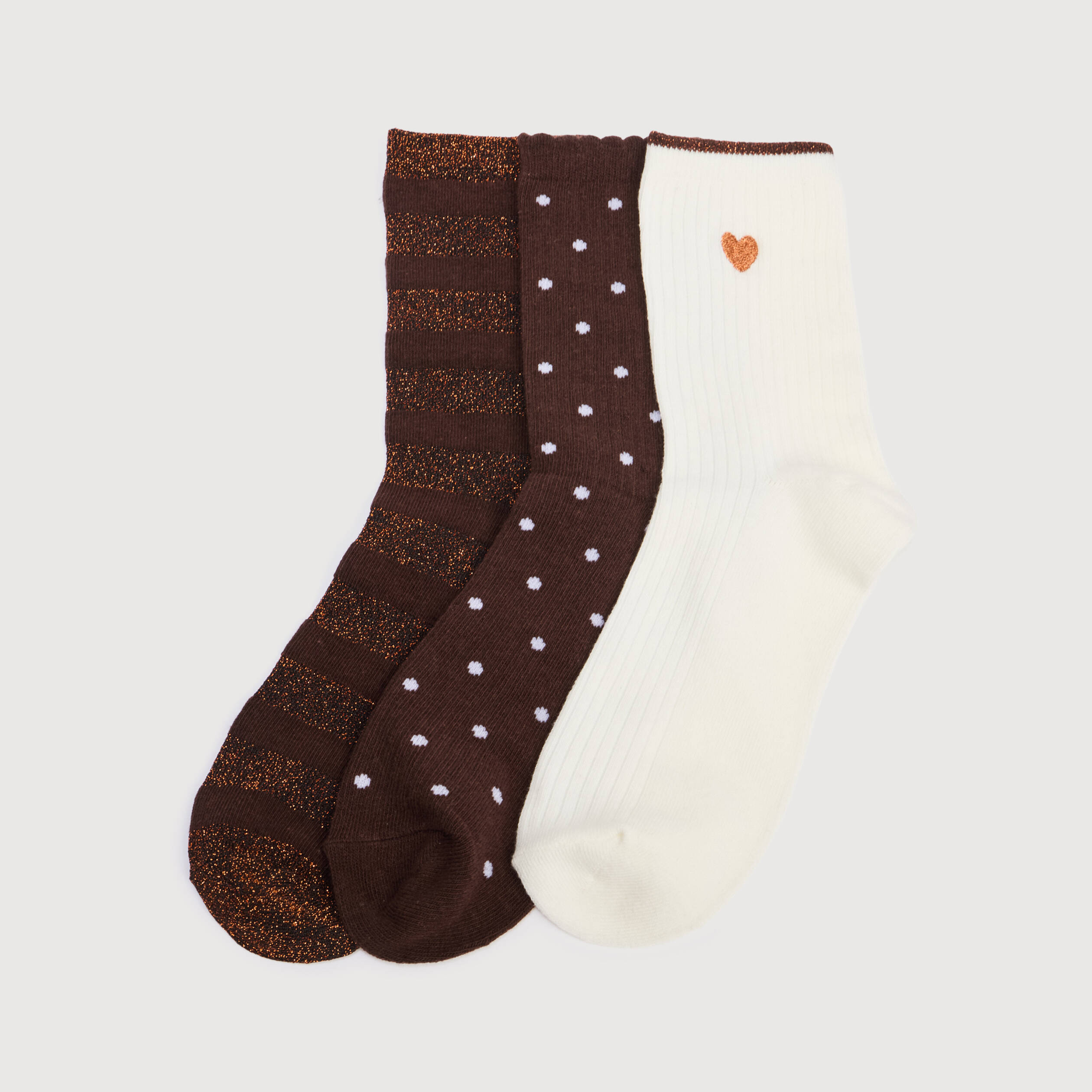 Lot de 3 paires chaussettes hautes marron fonc&eacute; femme