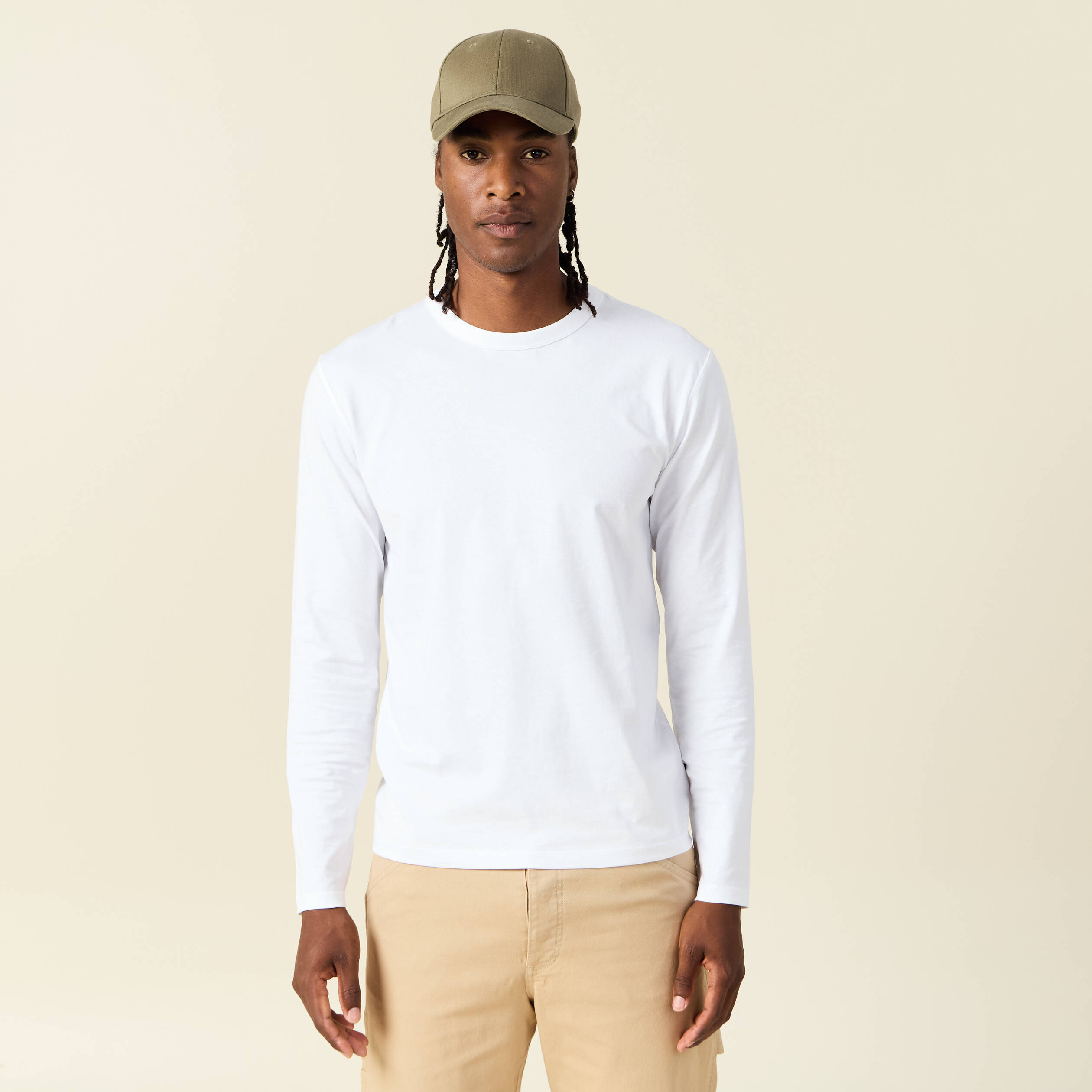 T-shirt en coton manches longues blanc homme