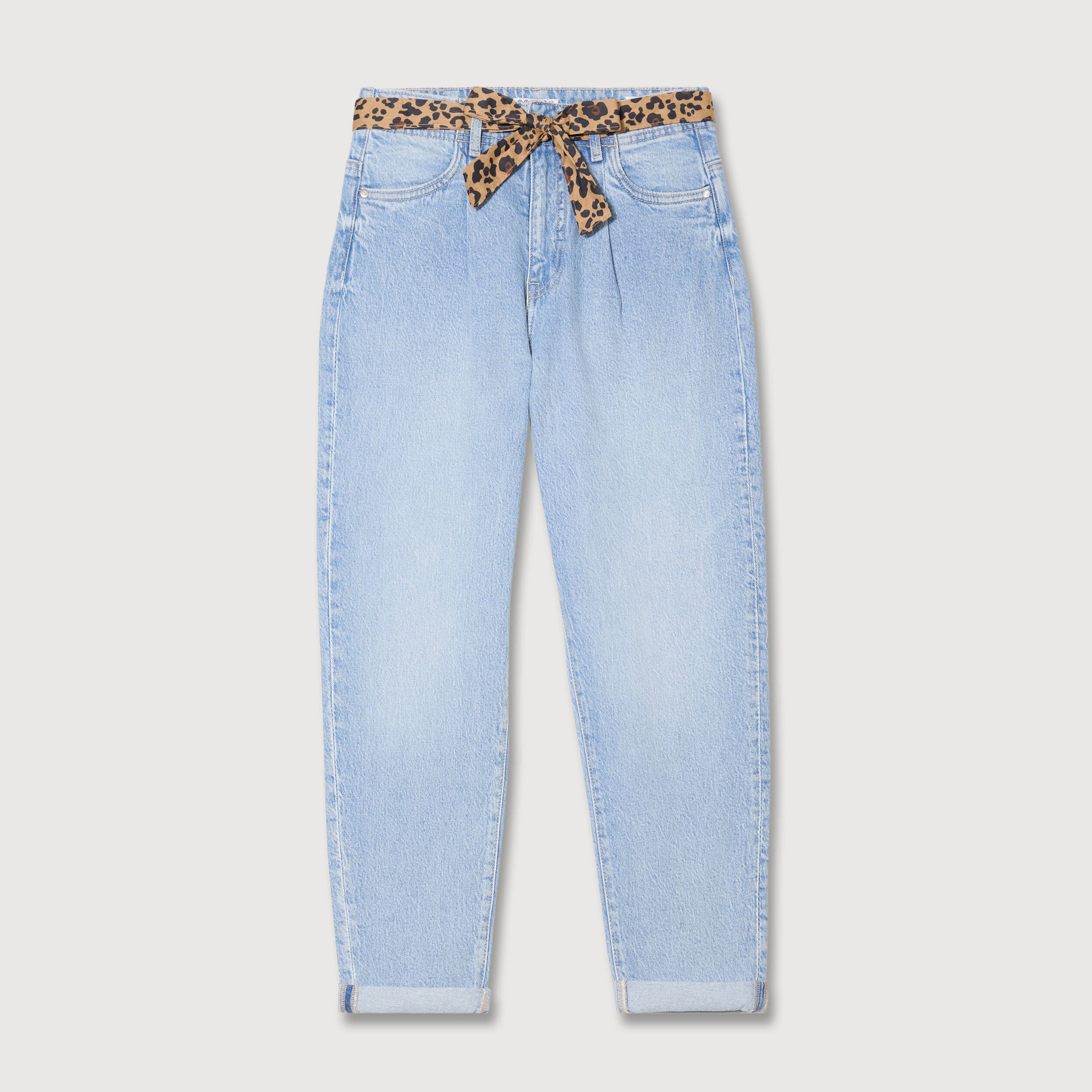 Jeans mom ceinture foulard denim bleach femme