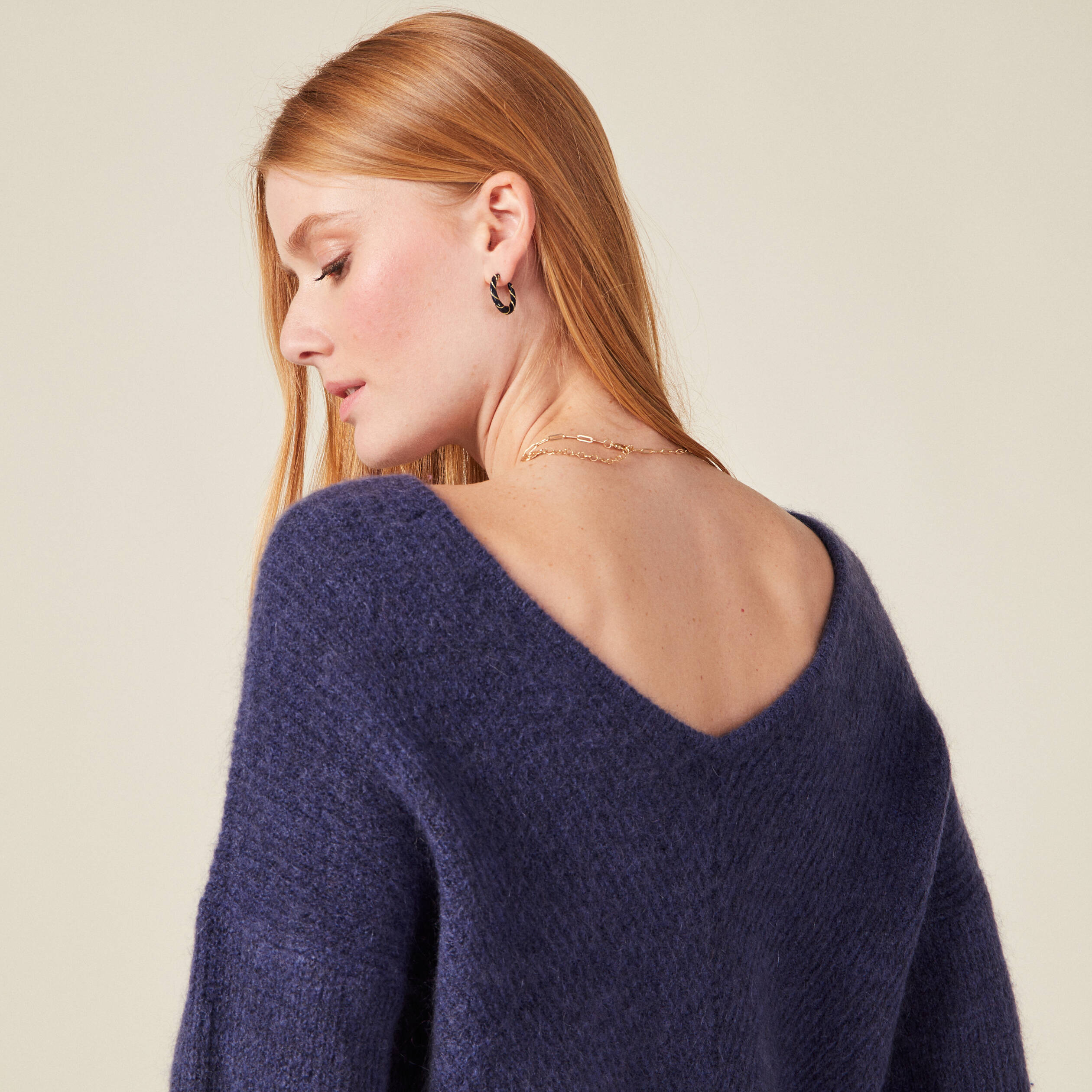 Tricot à la main WOOL pull oversize femme pull V col slouchy laine