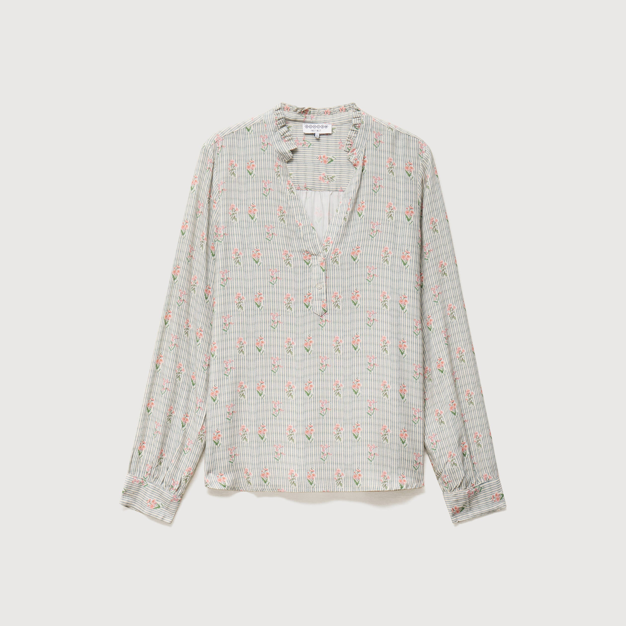 Blouse manches longues bleu gris femme
