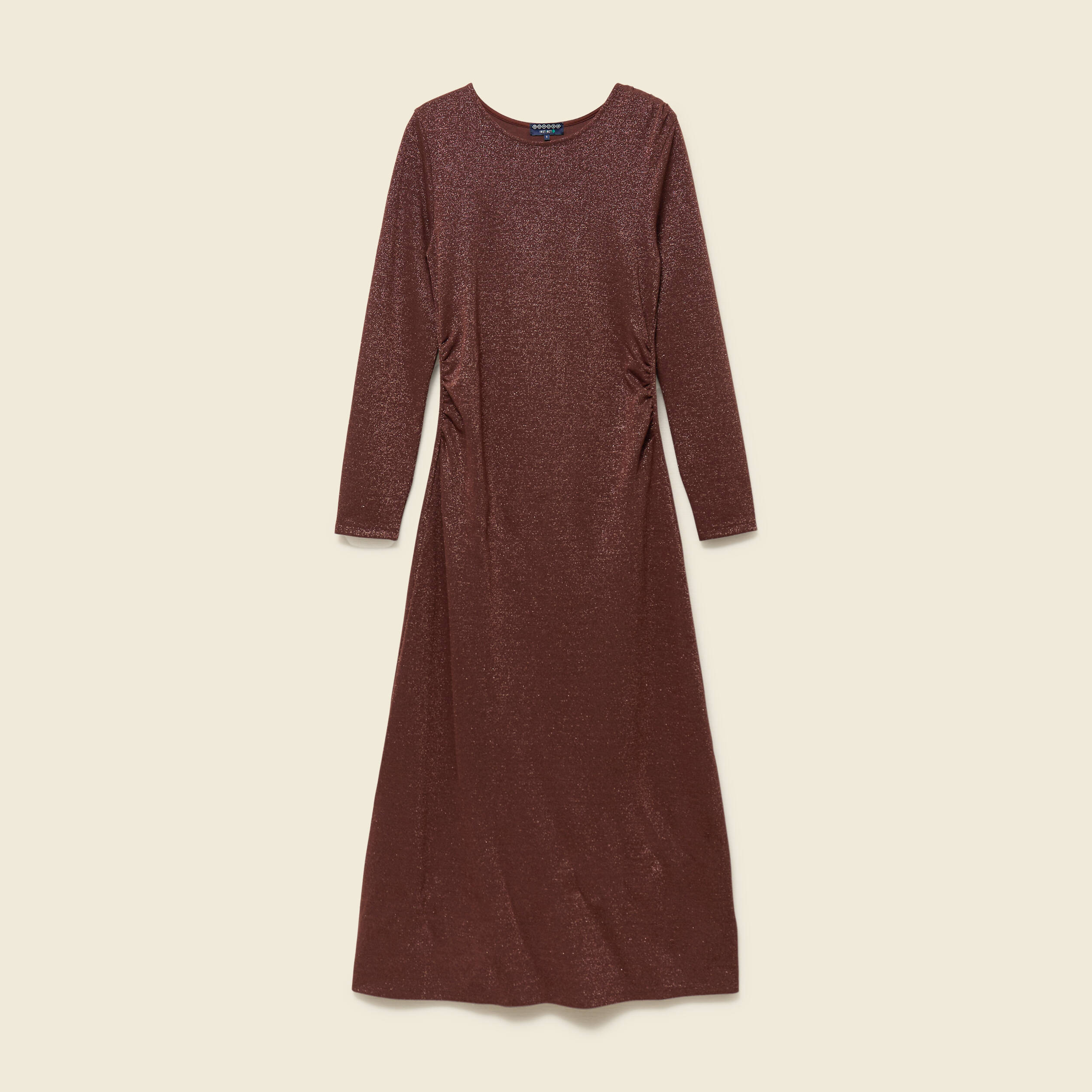 Robe longue ajust&eacute;e manches longues marron femme