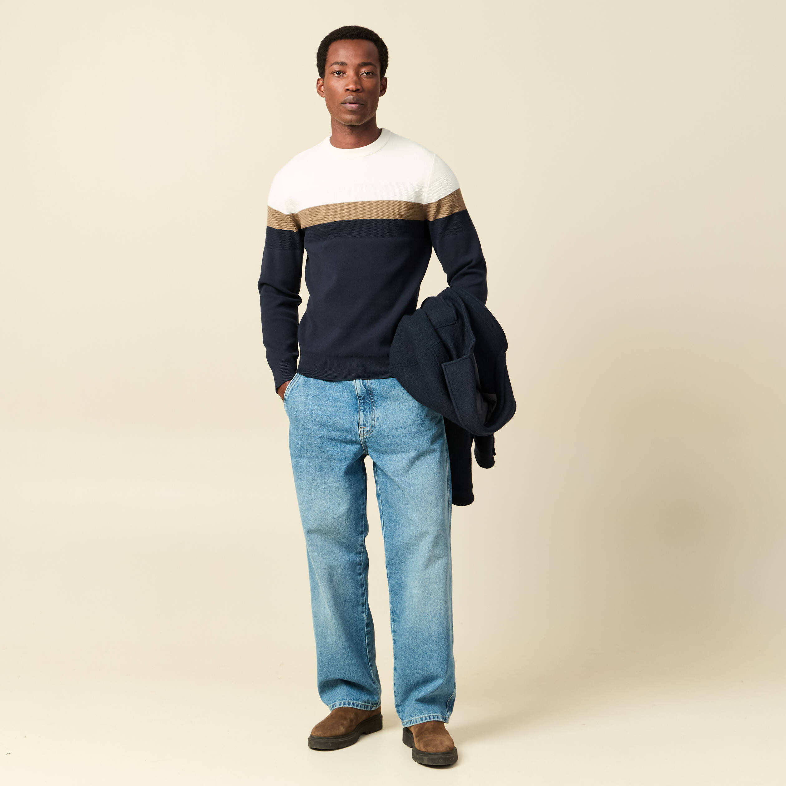 Pull manches longues ecru homme
