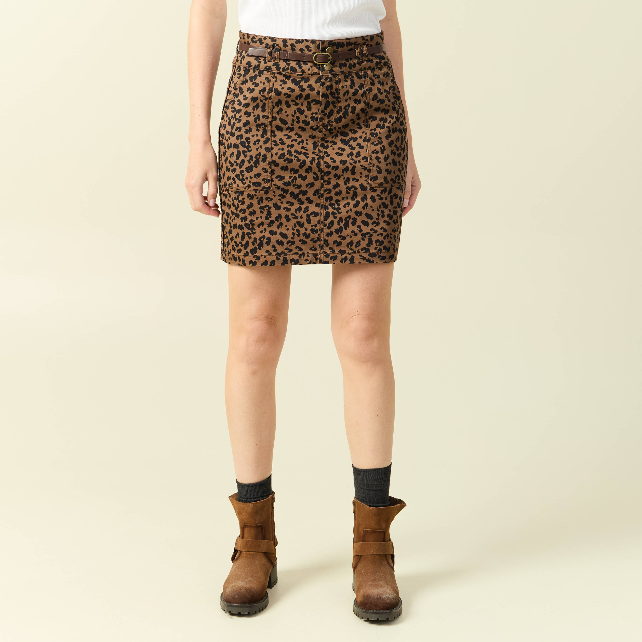 Jupe Courte Dancing Leopard Femme – Marron Coton Ligne A – Taille 10