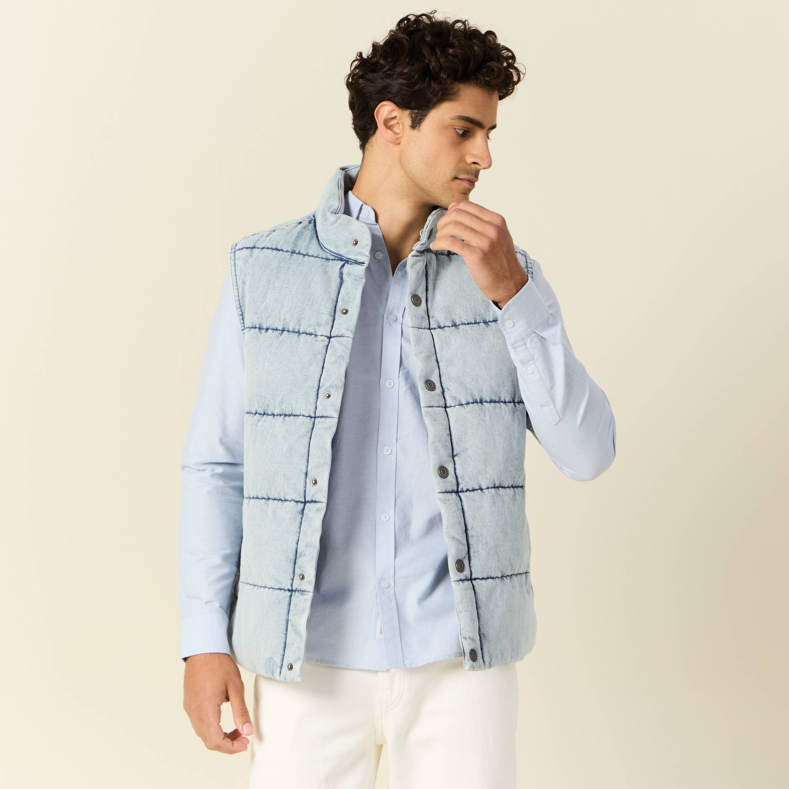 doudoune sans manches en jean denim bleach homme Doudoune sans manches en jean denim bleach homme
