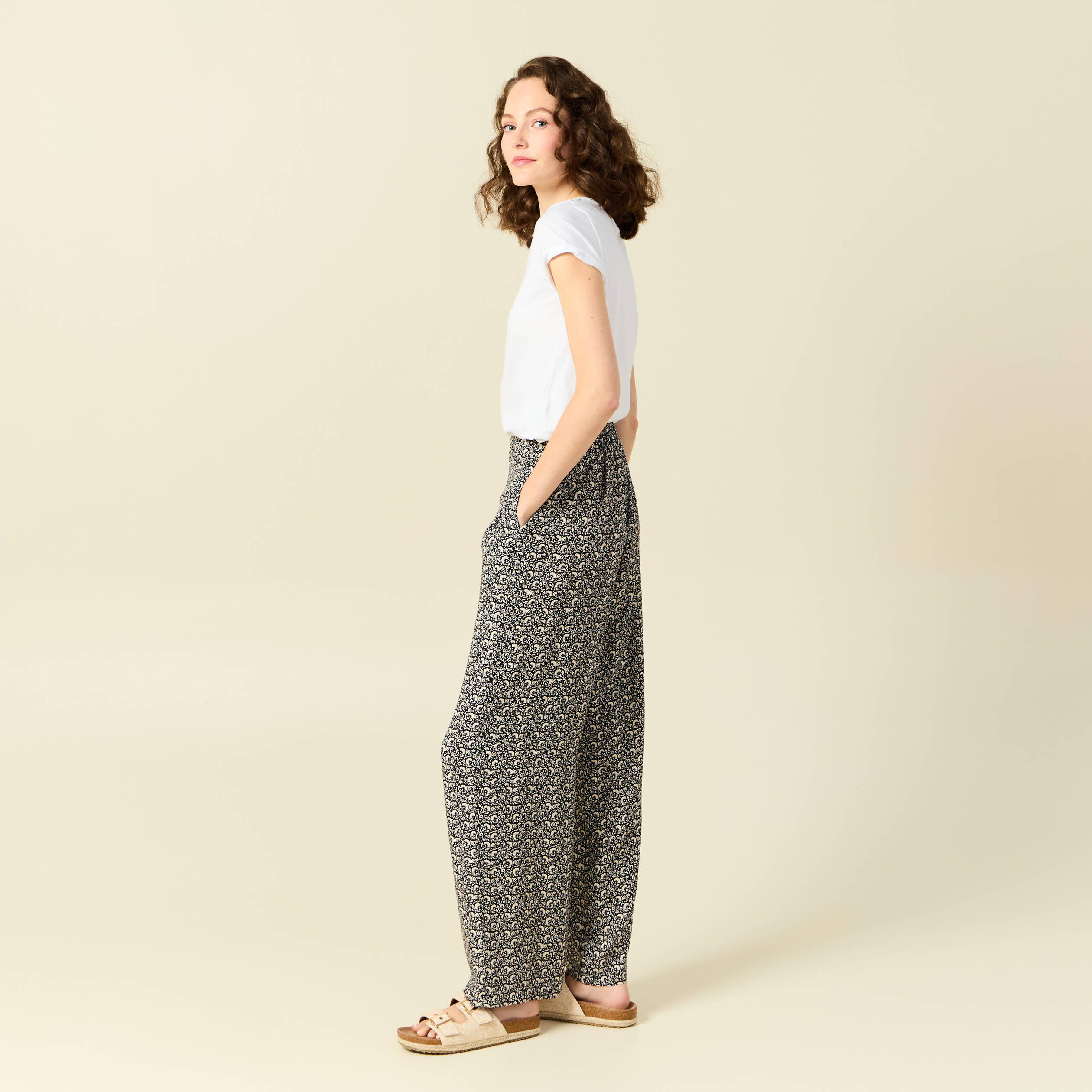 Pantalon ample taille haute femme new arrivals