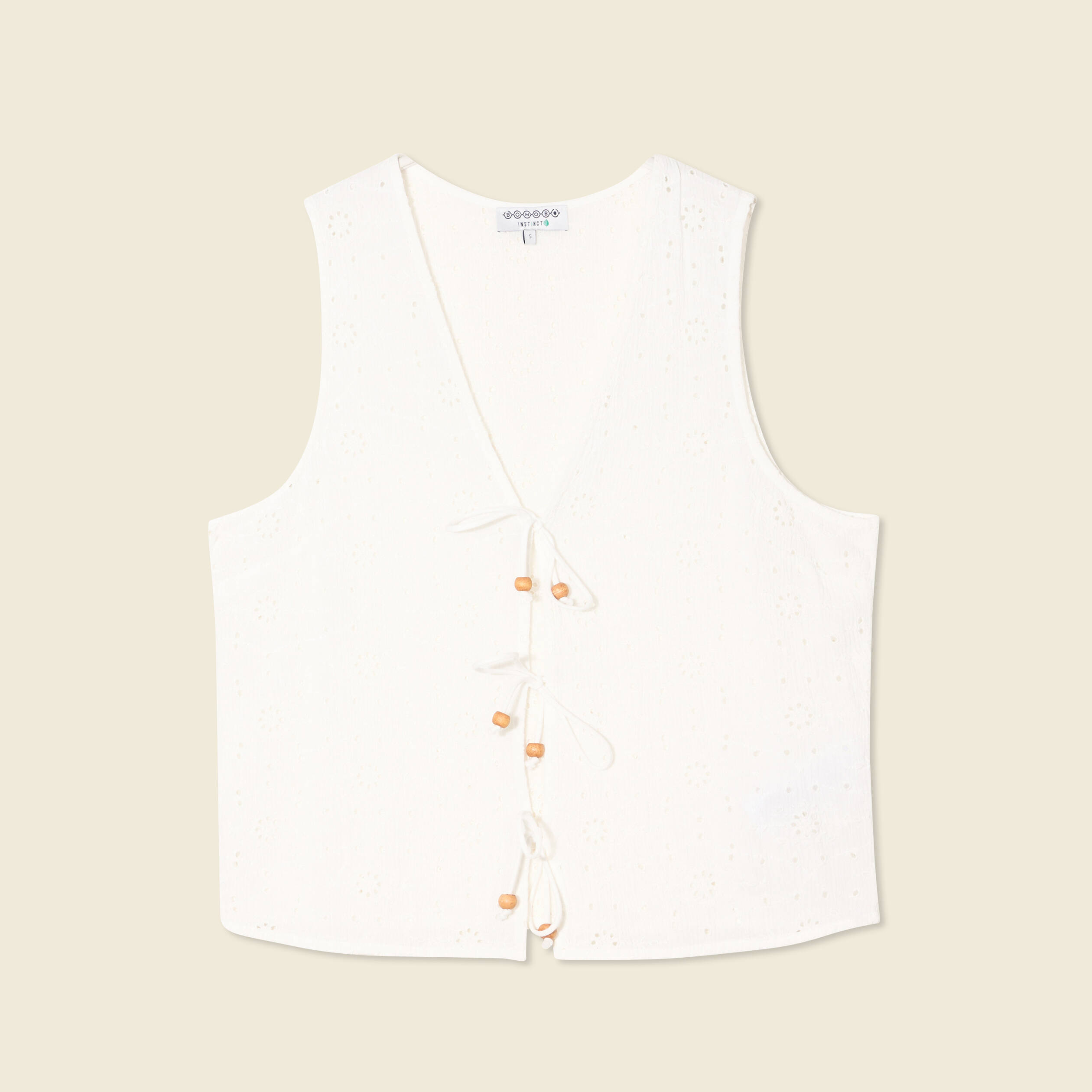 gilet sans manches noue ecru femme Gilet sans manches noué ecru femme
