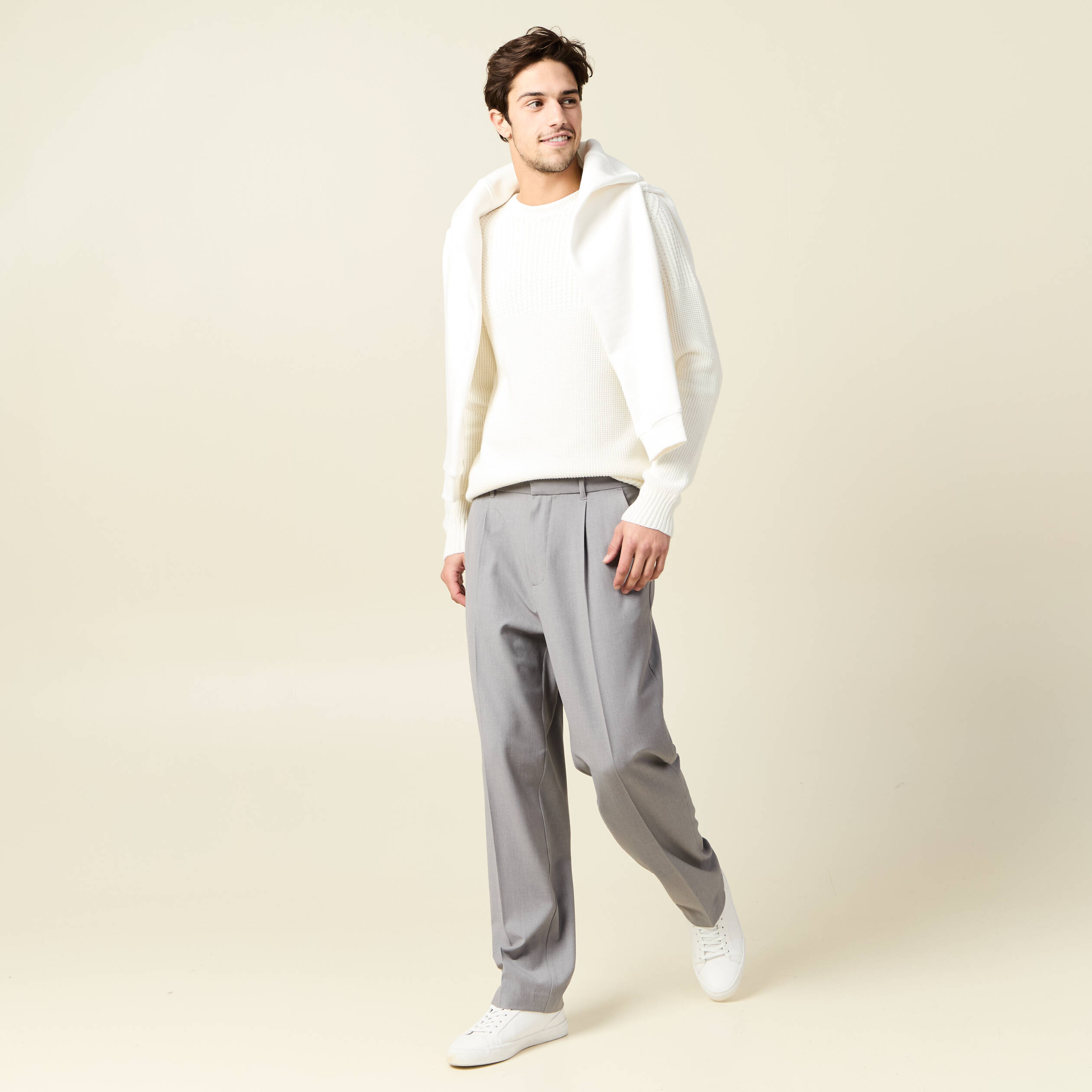 pull manches longues fabrique en france ecru homme Pull manches longues fabriqué en France ecru homme