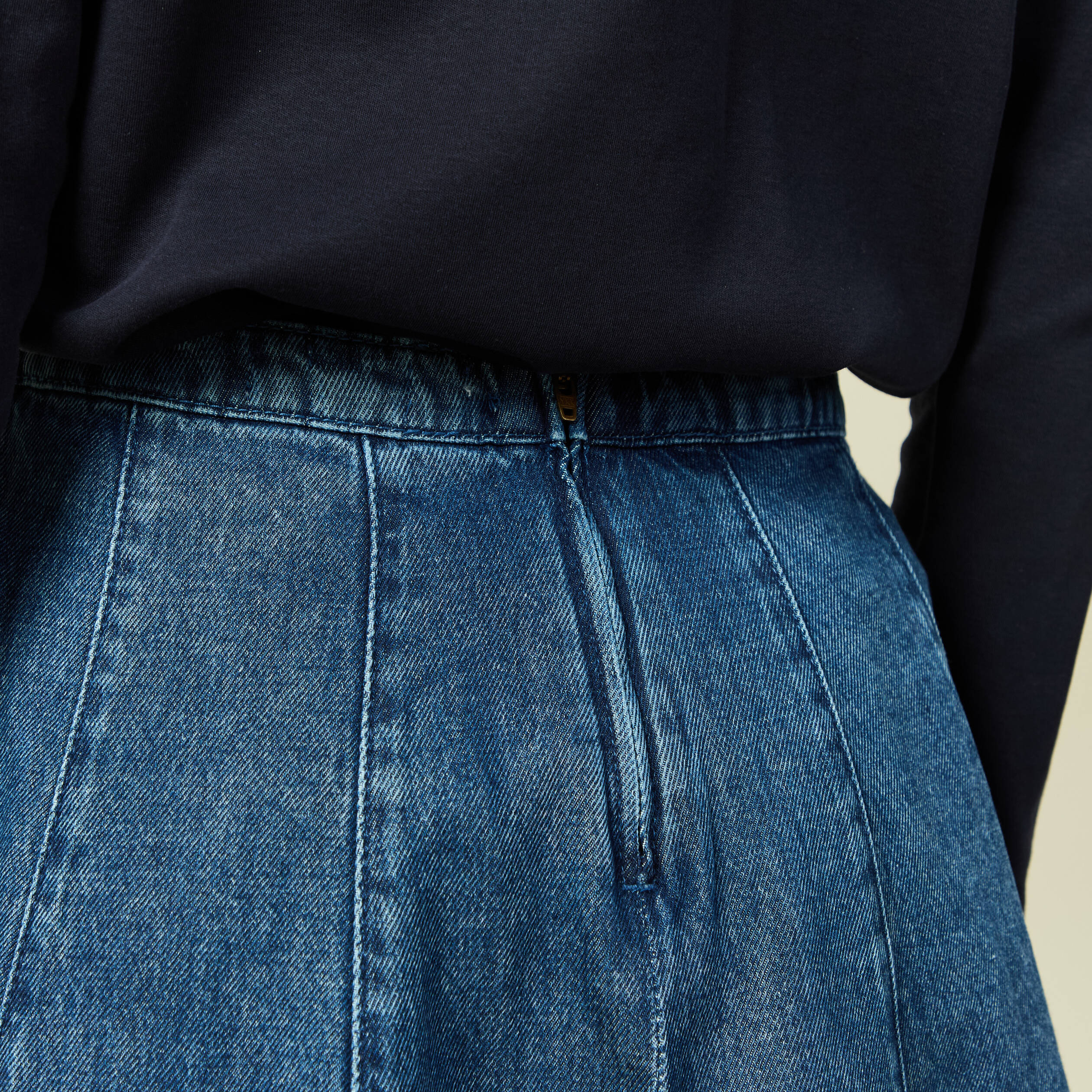 Mini-jupe en coton aspect jeans denim stone femme