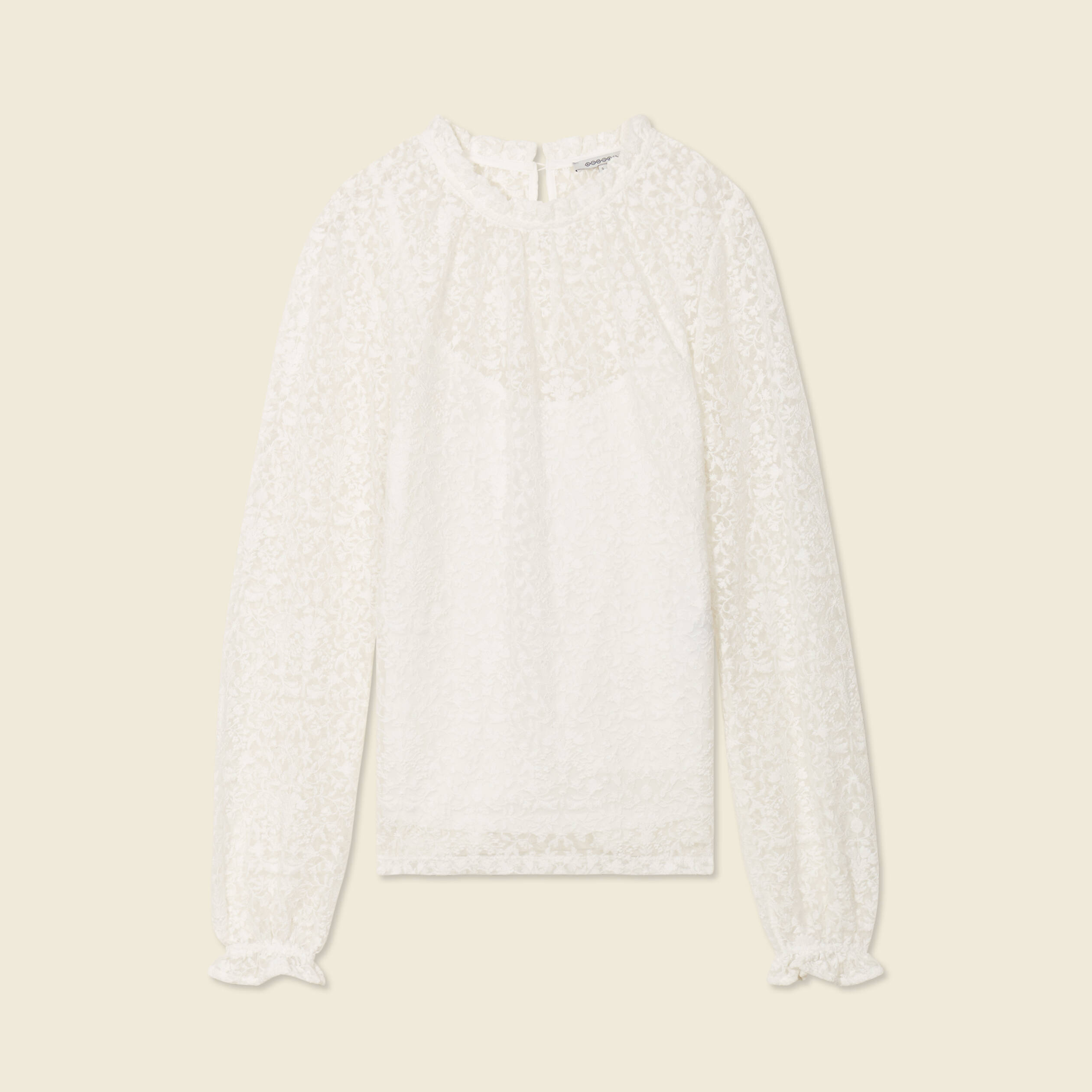 t shirt manches longues broderie ecru femme T-shirt manches longues broderie ecru femme