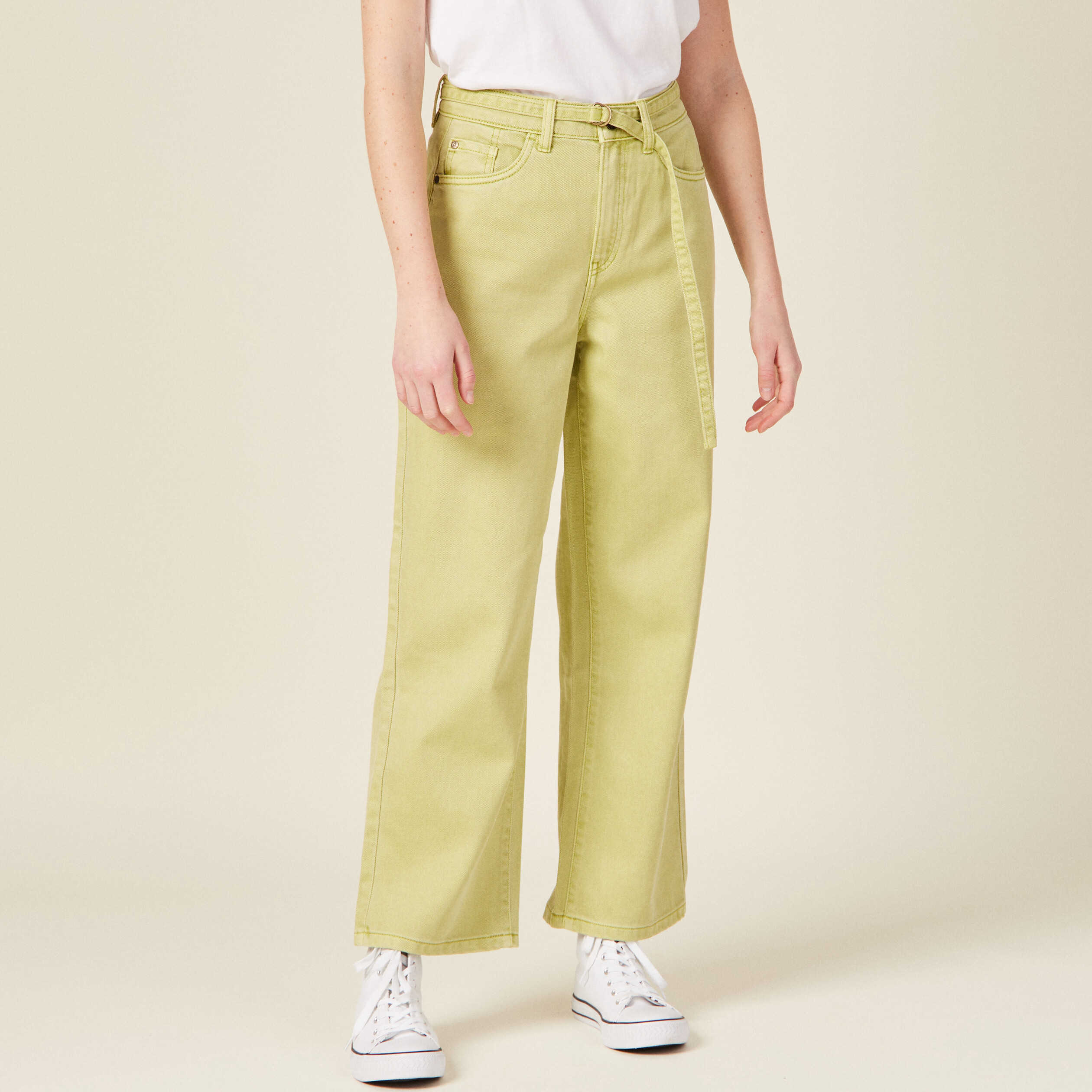 Jeans large taille haute vert anis femme