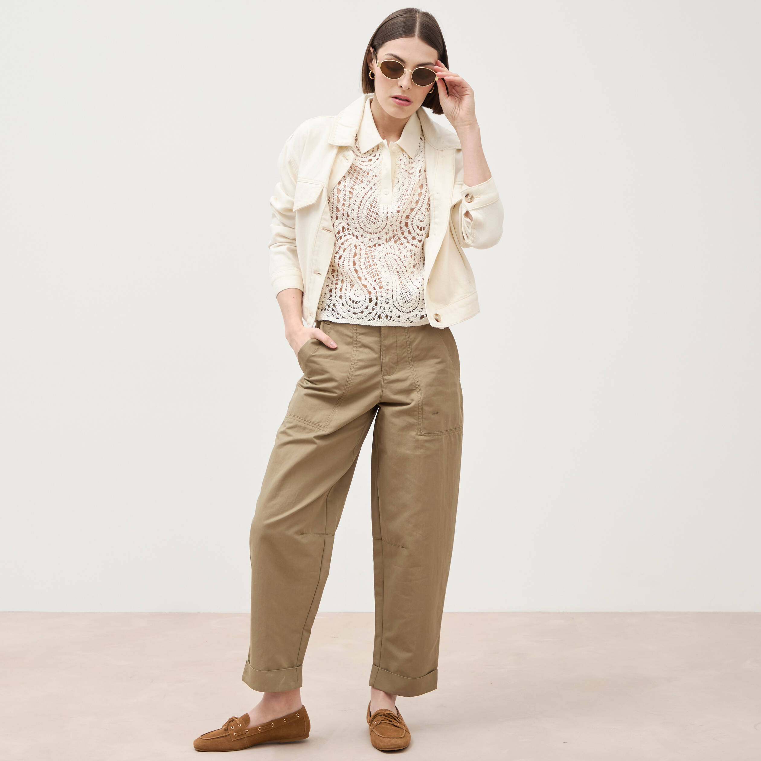 Pantalon loose taille haute vert kaki femme