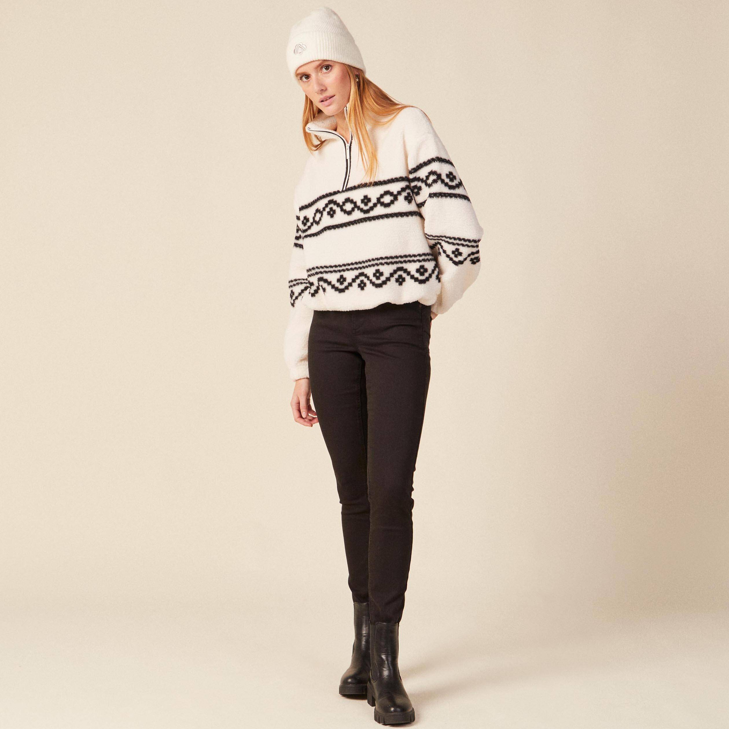 Sweat col camionneur ecru femme