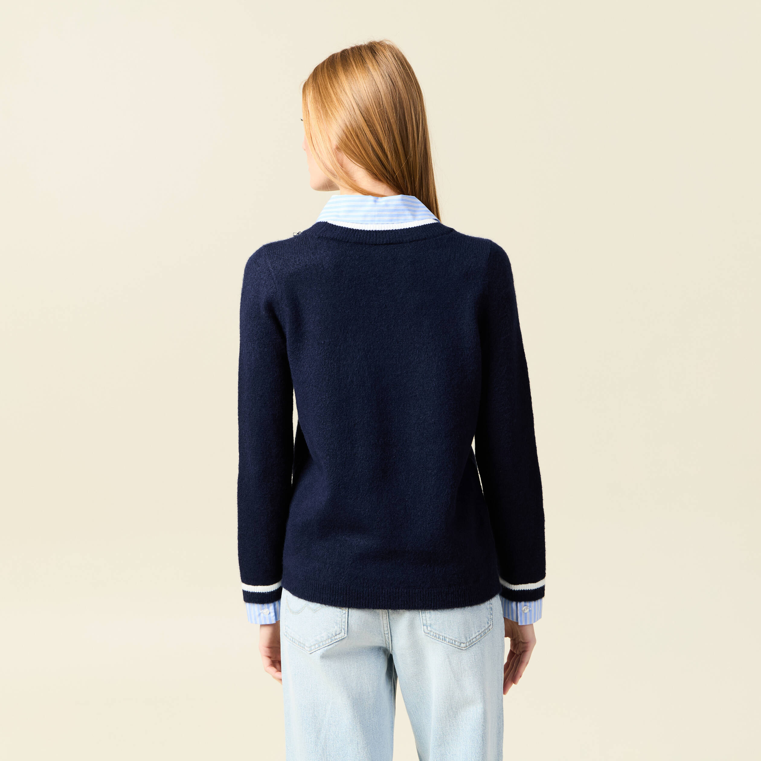 pull manches longues 2 en 1 bleu fonce femme Pull manches longues 2-en-1 bleu foncé femme