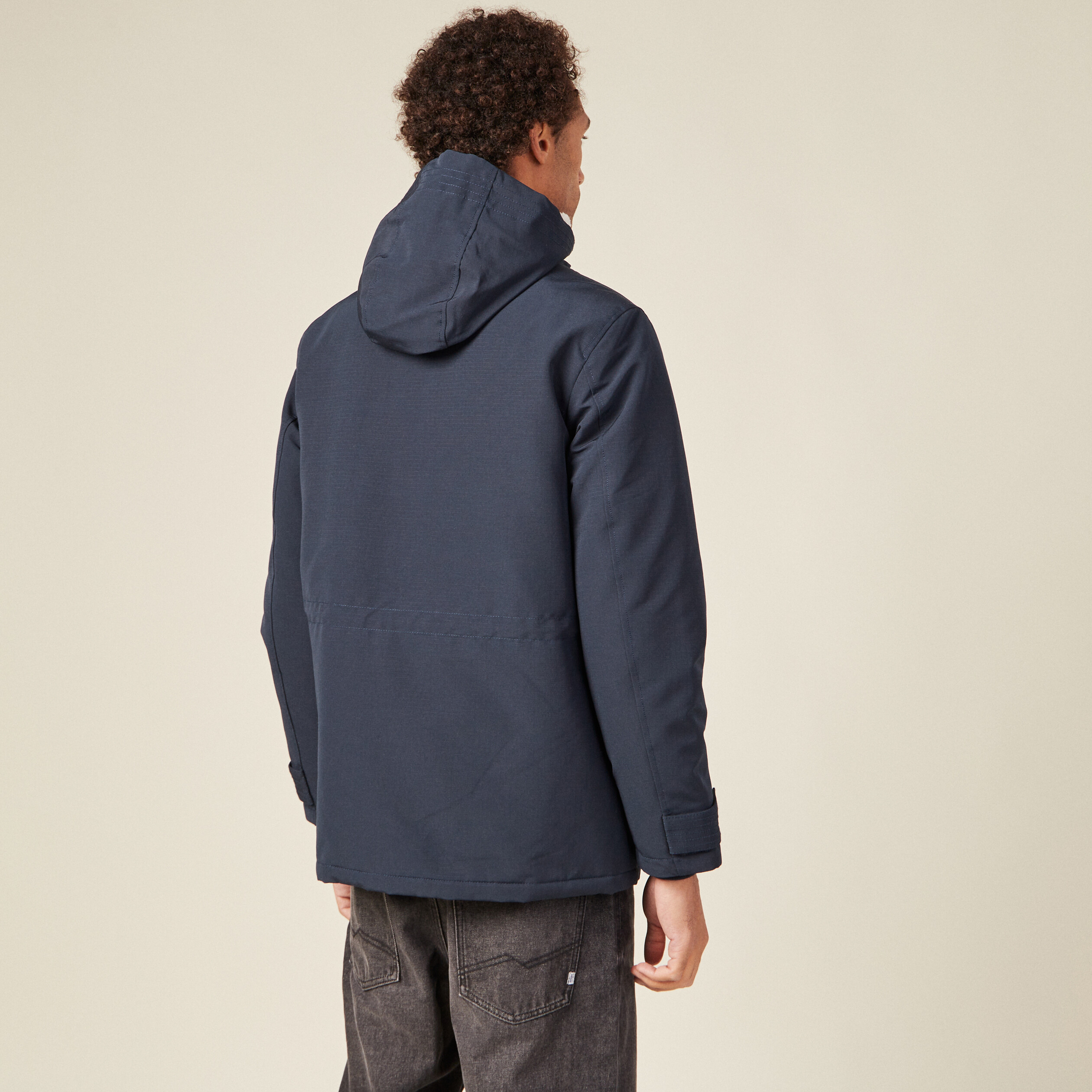 Parka droite à capuche bleu marine homme