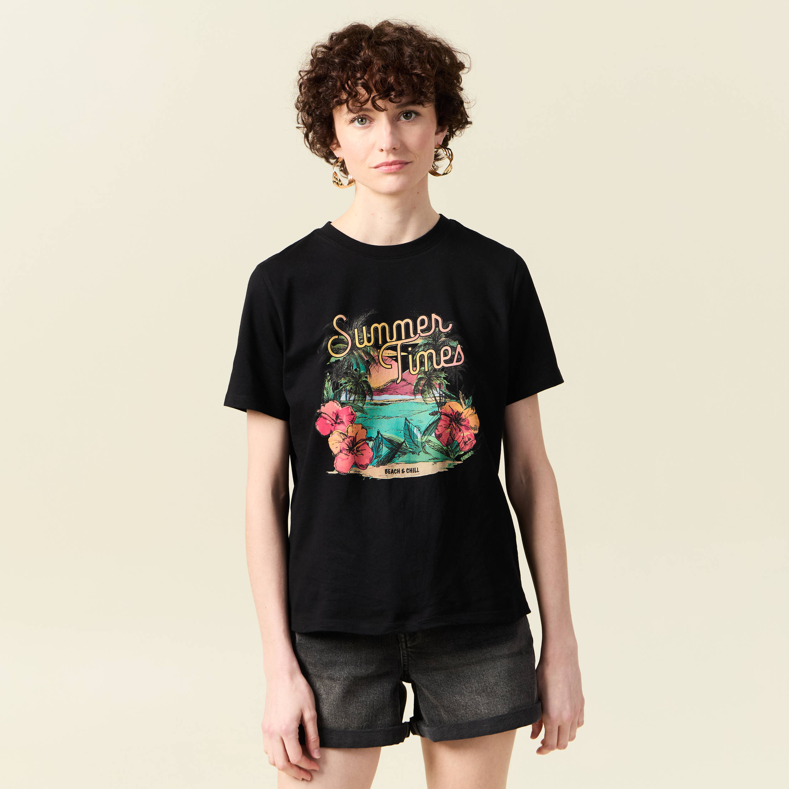 T-shirt manches courtes noir femme