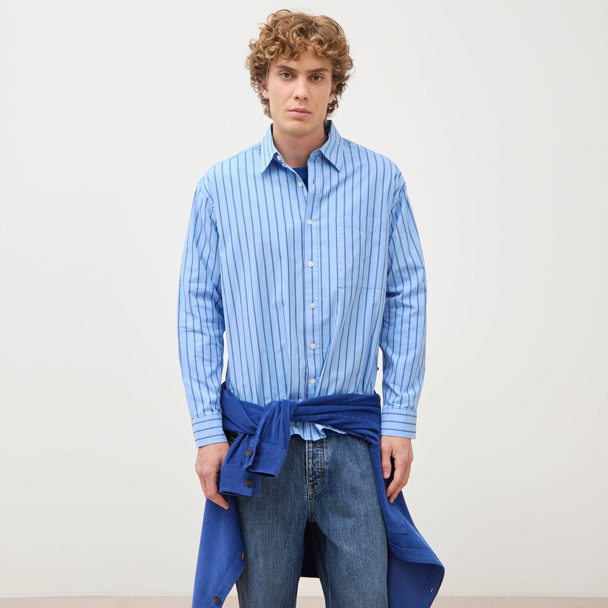 Chemise boyfriend en coton bleu ciel homme