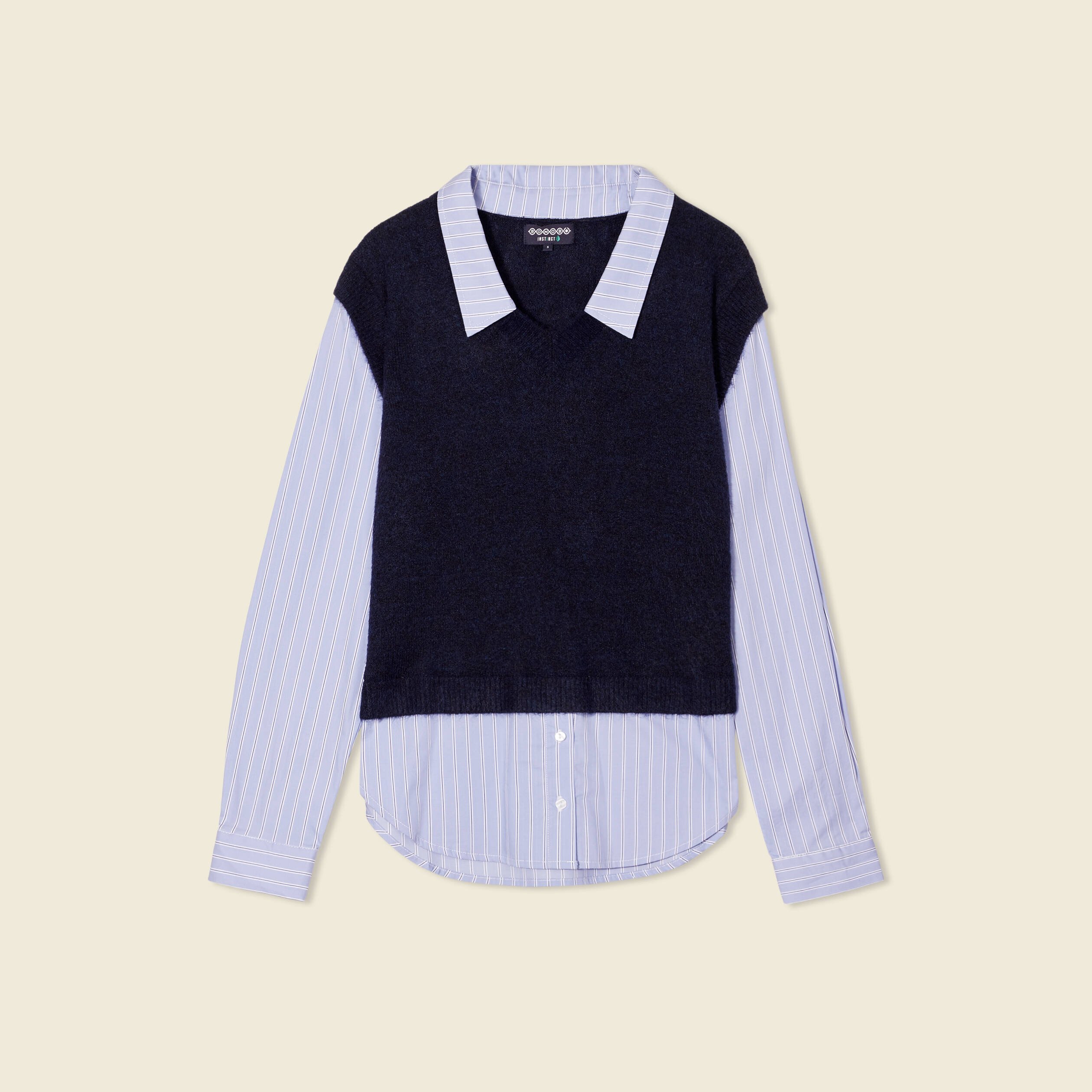 pull 2 en 1 eco responsable bleu marine femme Pull 2-en-1 éco-responsable bleu marine femme