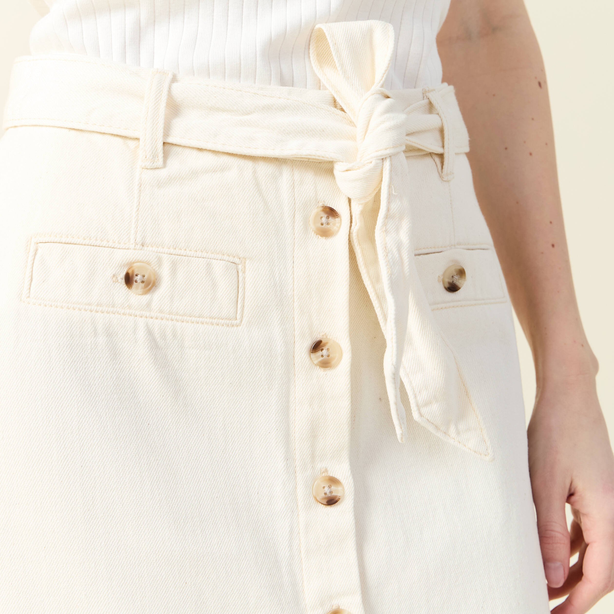 jupe midi trapeze denim blanc femme Jupe midi trapèze denim blanc femme