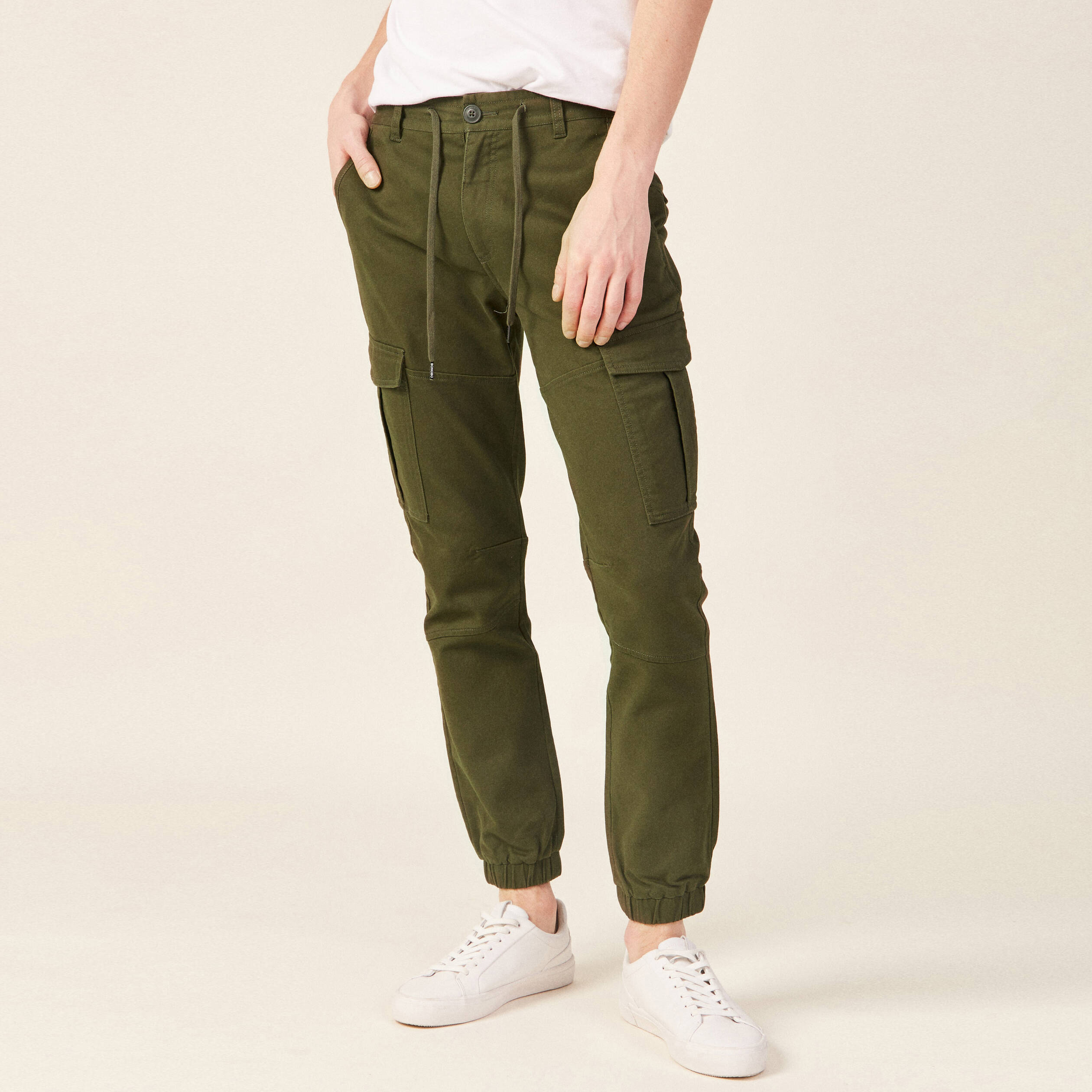 Pantalon cargo taille à cordon vert kaki homme
