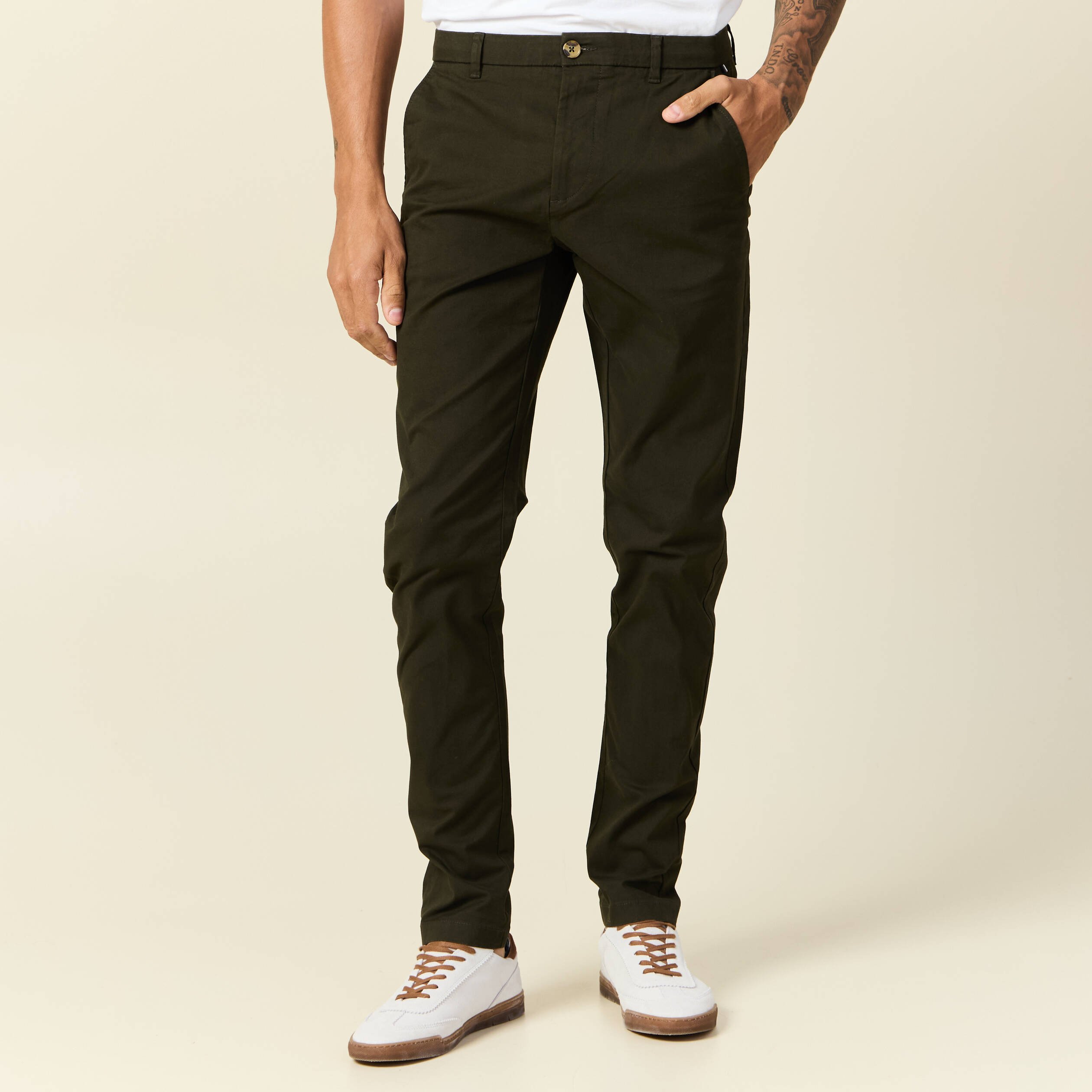 pantalon slim instinct chino vert kaki homme Pantalon slim Instinct chino vert kaki homme
