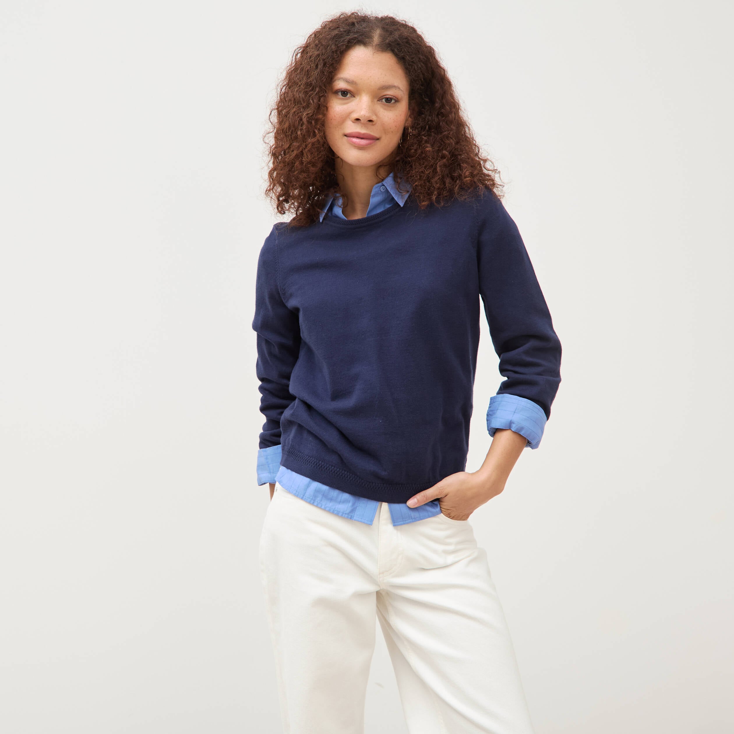 Pull manches longues bleu marine femme