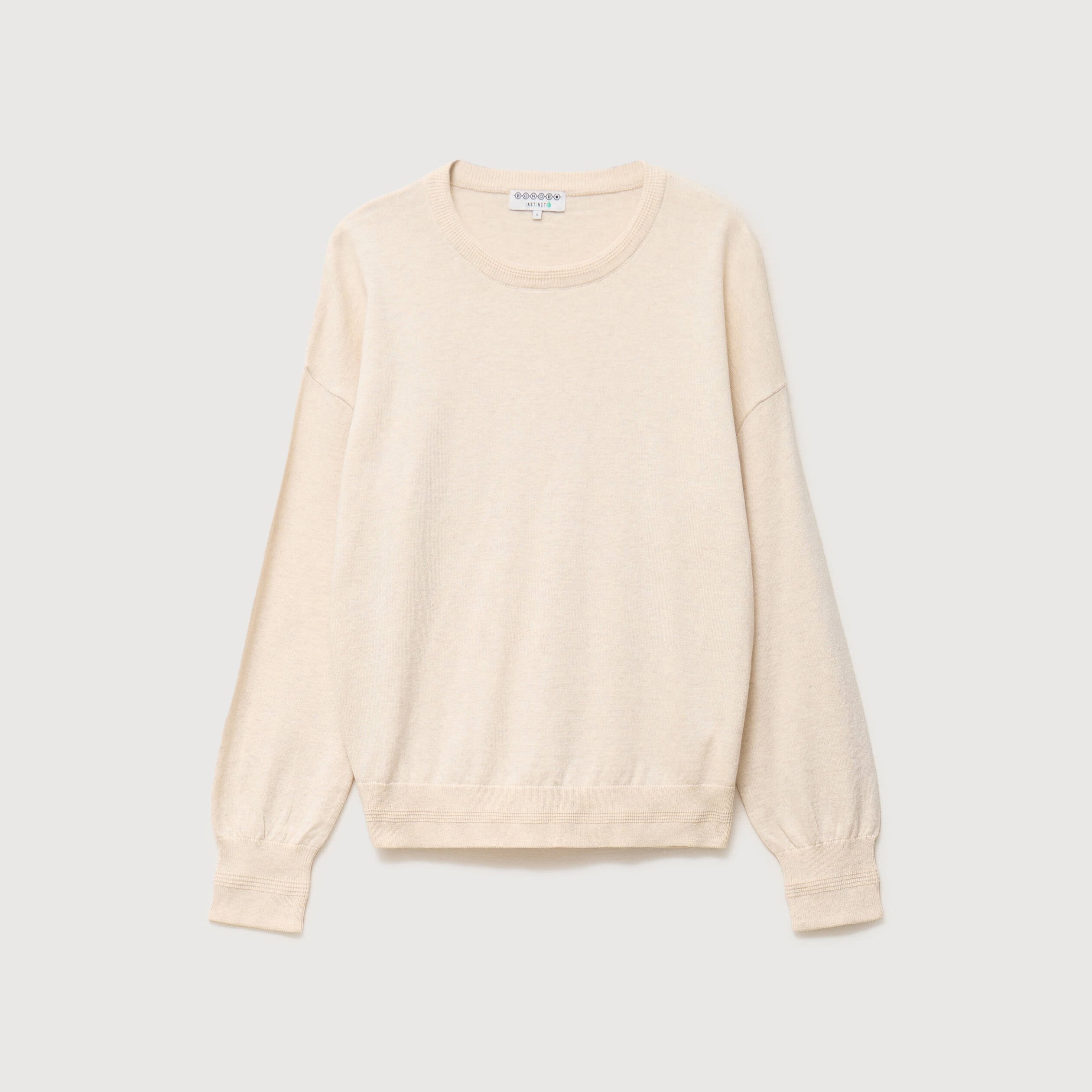 Pull oversize col rond manches longues creme femme