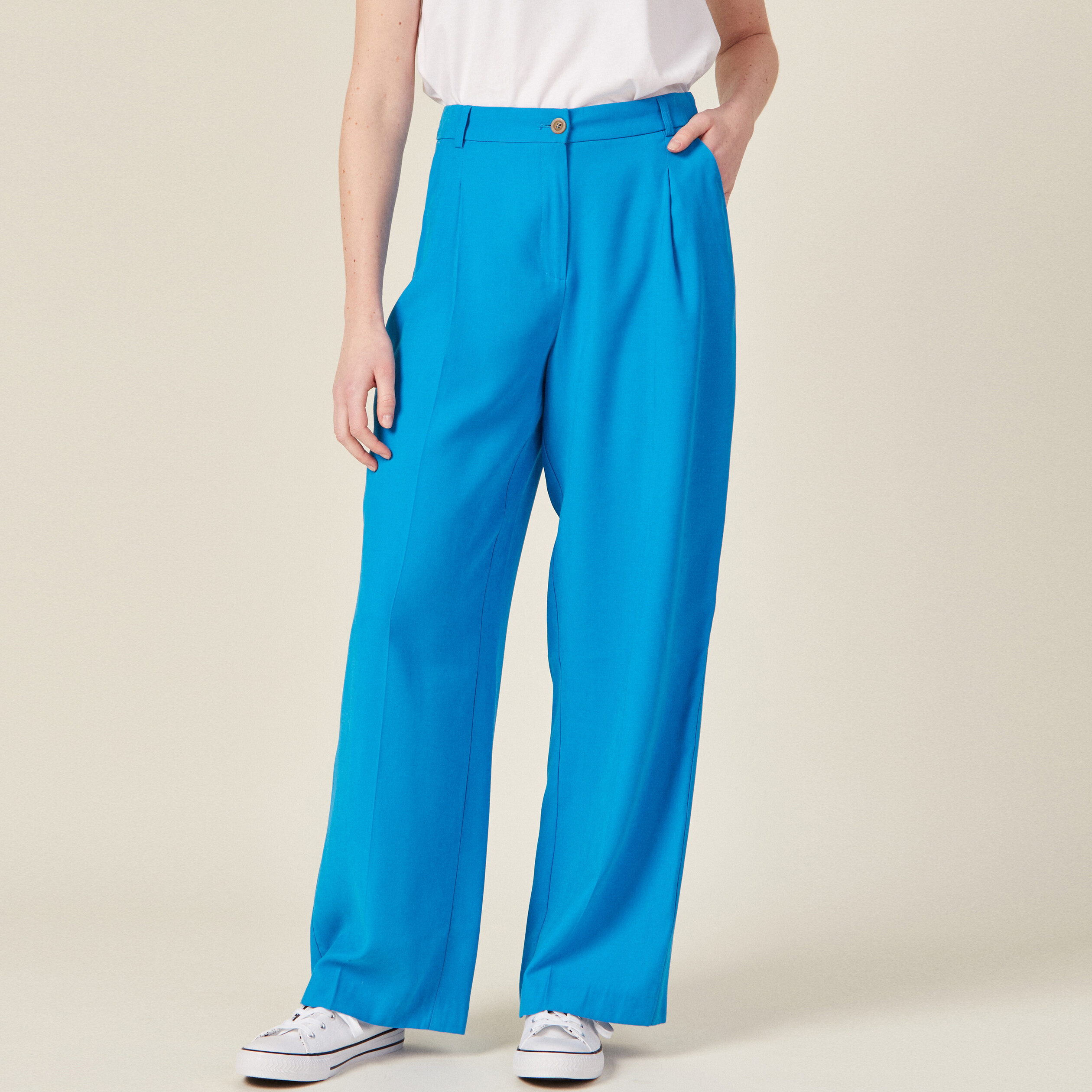 Pantalon large à pinces bleu femme