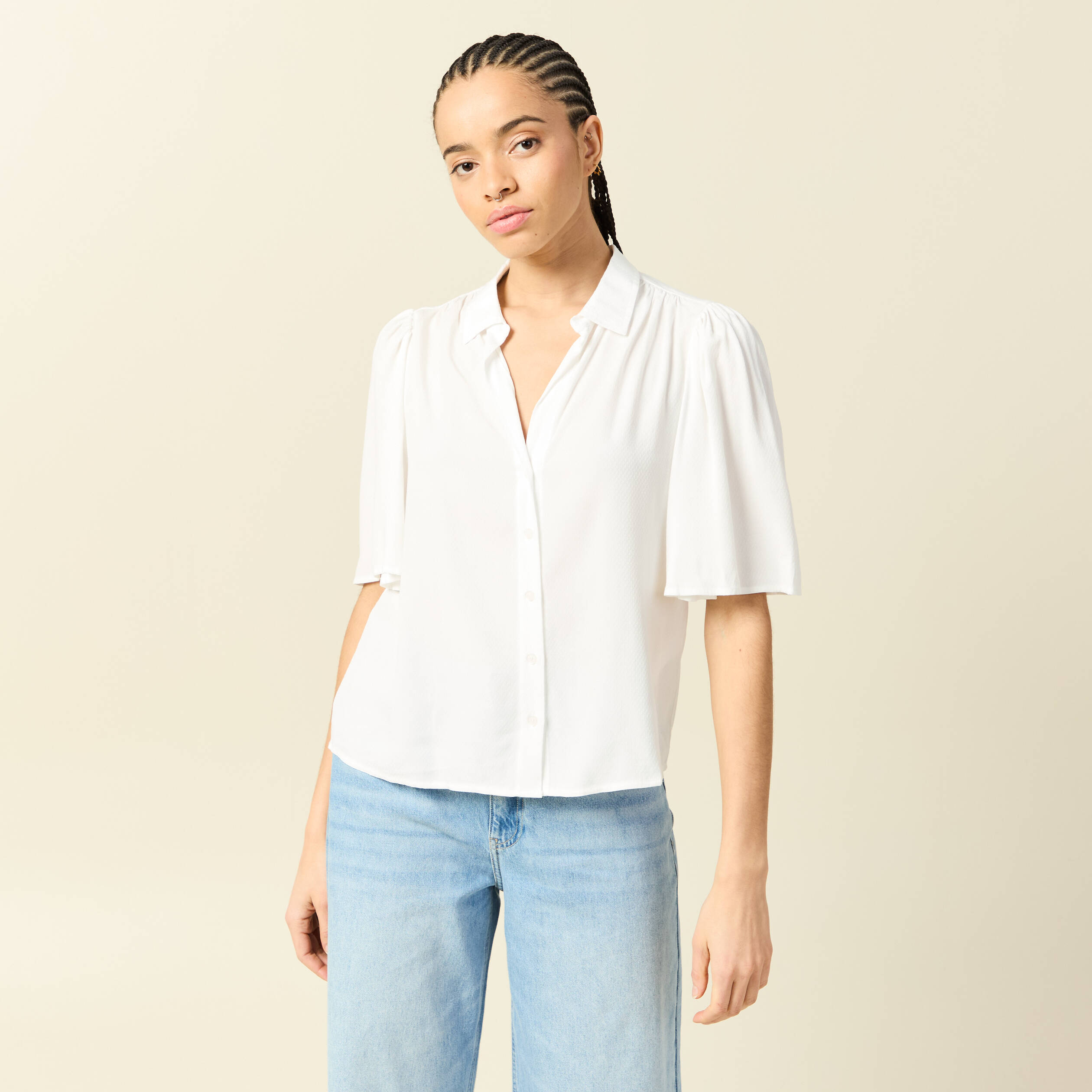 Chemise manches courtes ecru femme