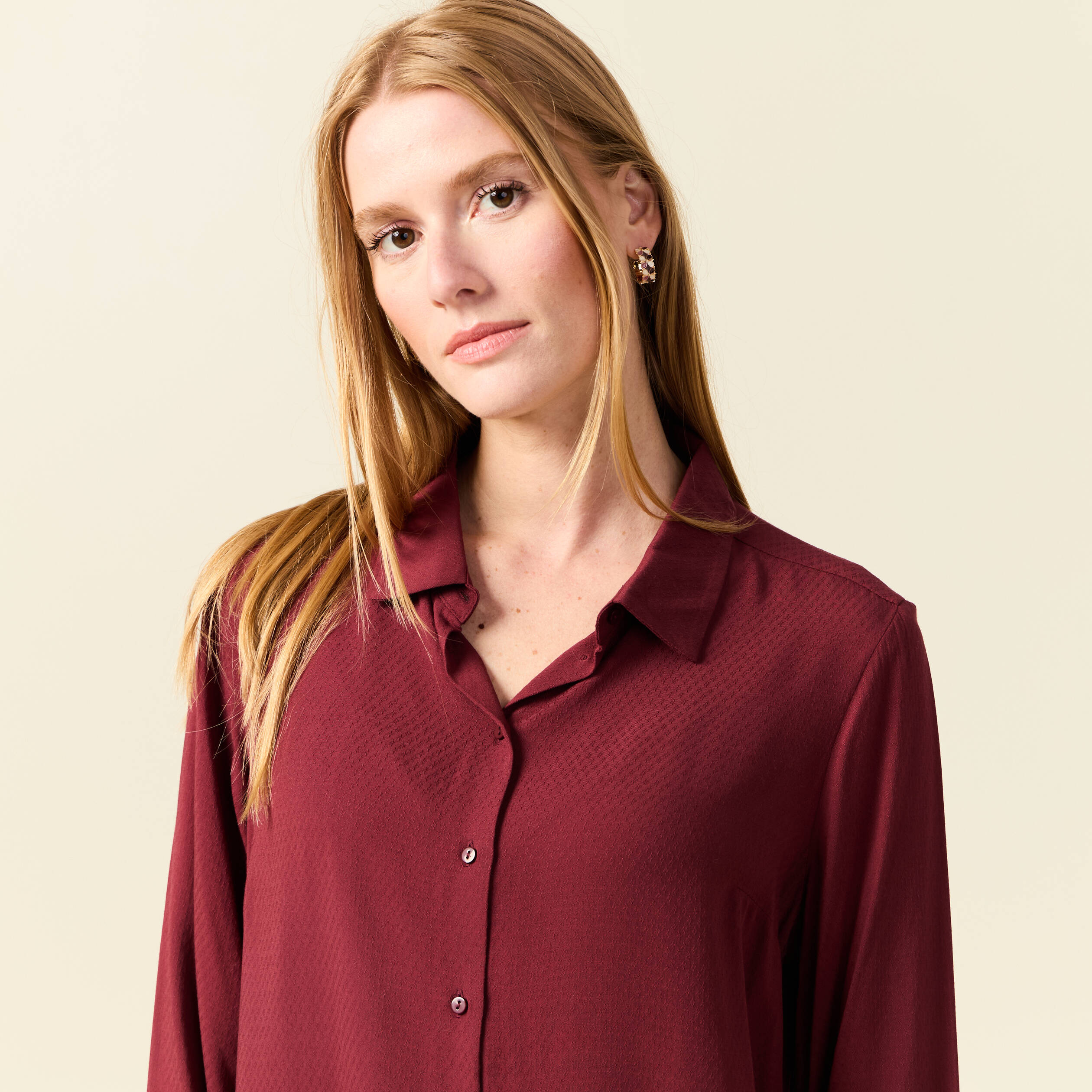 chemise manches longues fluide bordeaux femme Chemise manches longues fluide bordeaux femme