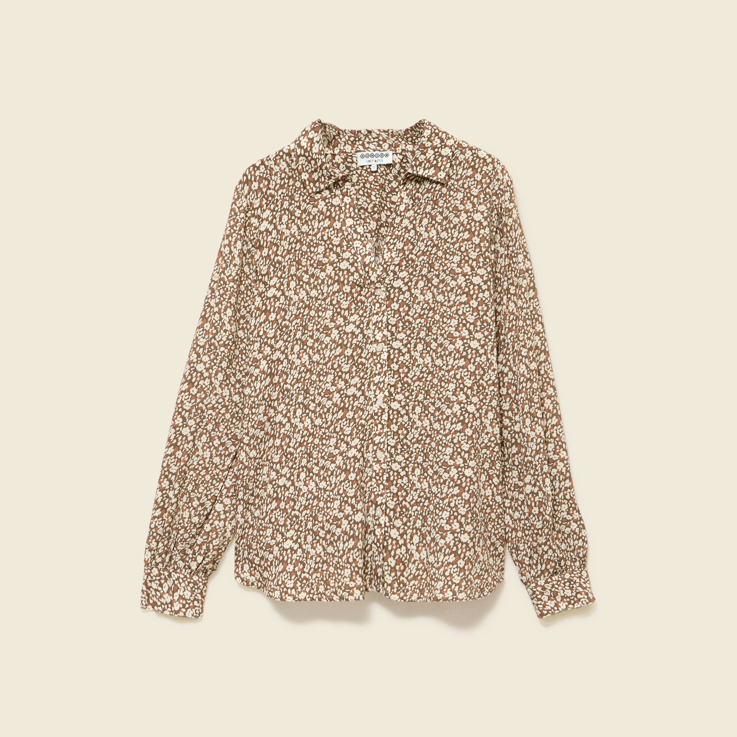 Blouse droite courte manches longues marron femme